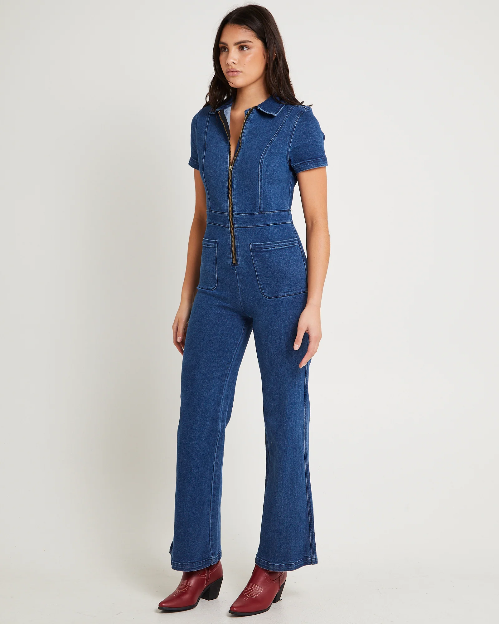 Nikki Petite Maxi Denim Boiler Suit - Image 3