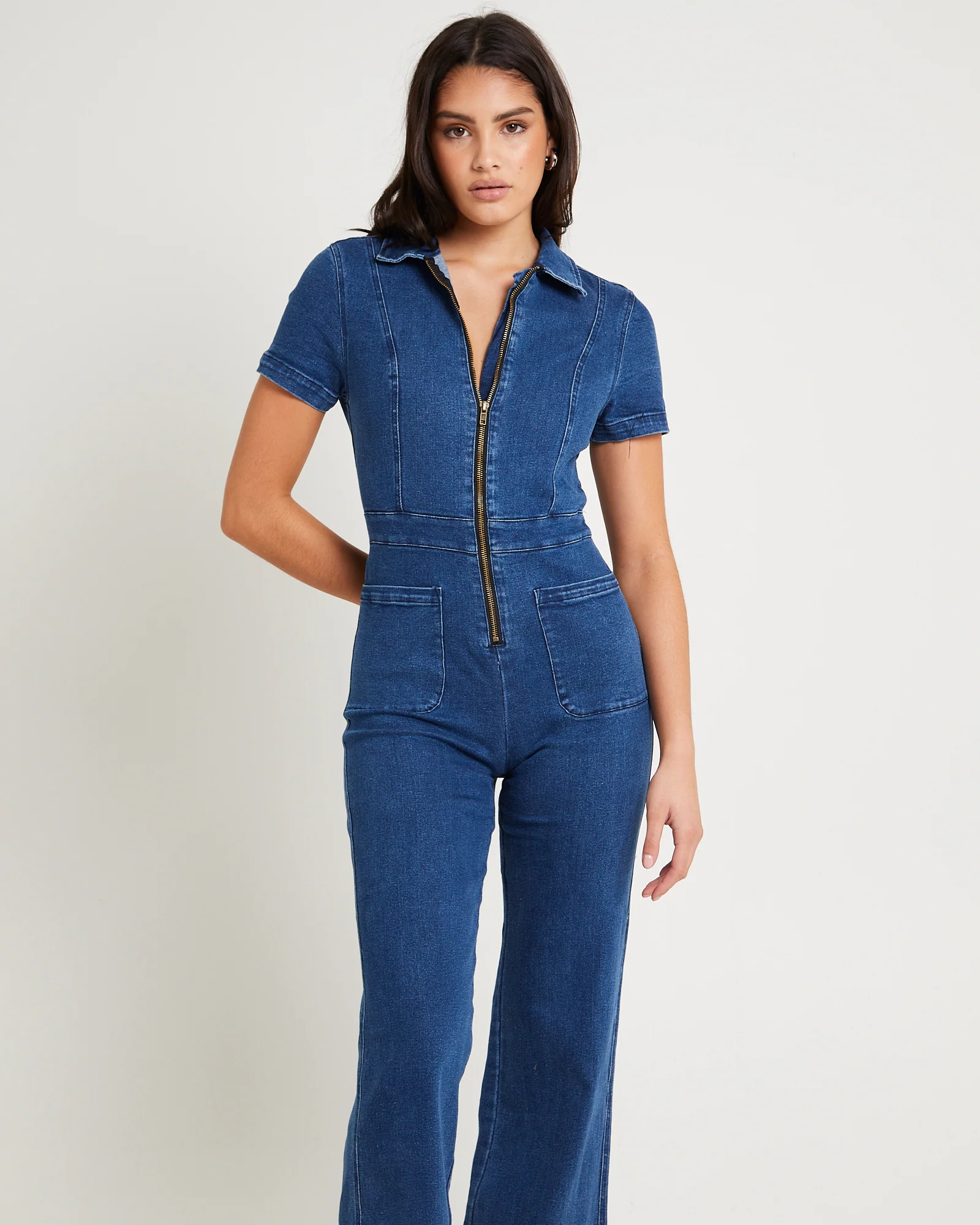Nikki Petite Maxi Denim Boiler Suit - Image 4