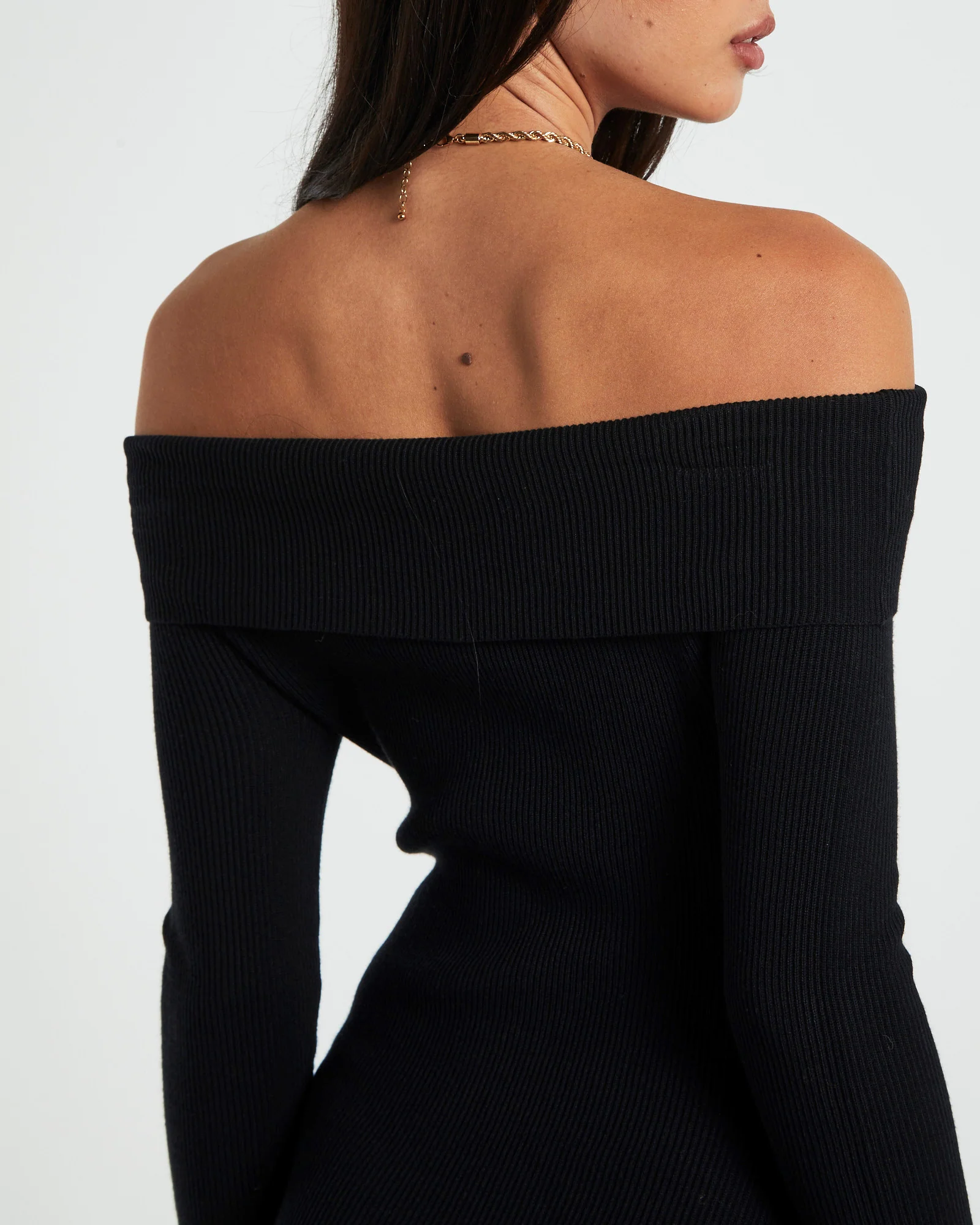 Nora Cold Shoulder Knit Dress in Black - Image 5
