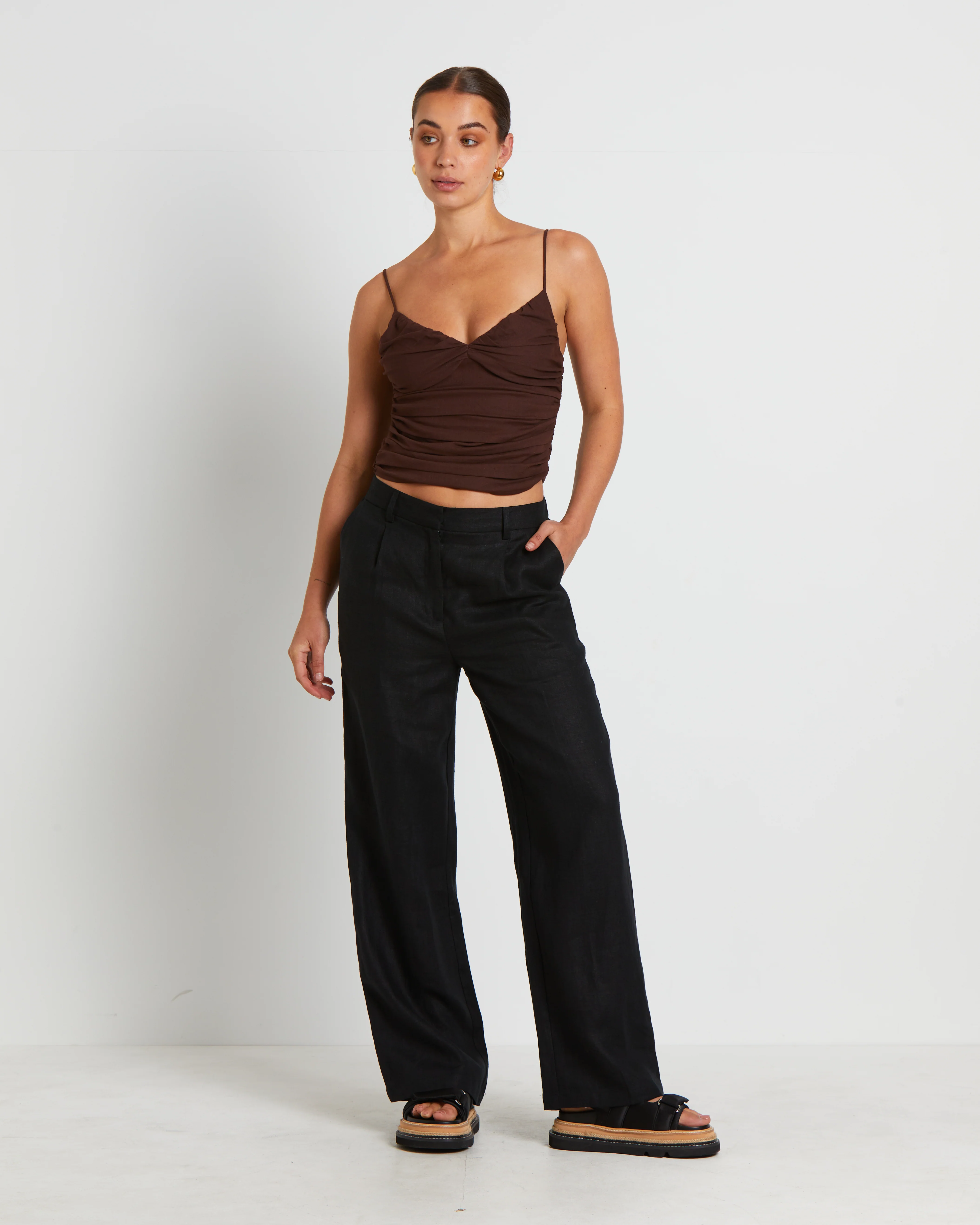 Norah Gather Cami in Coffee Brown - Image 3