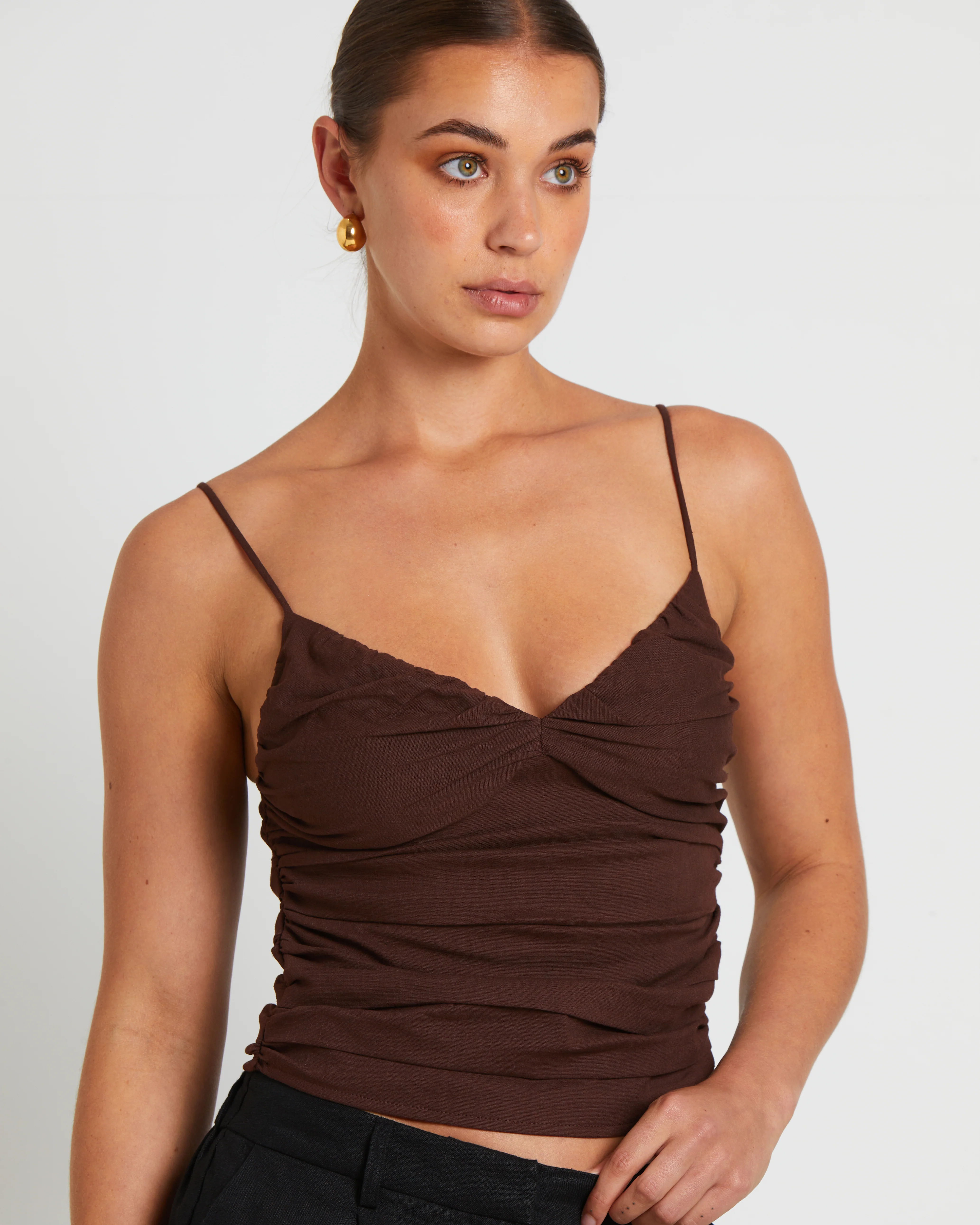 Norah Gather Cami in Coffee Brown - Image 5