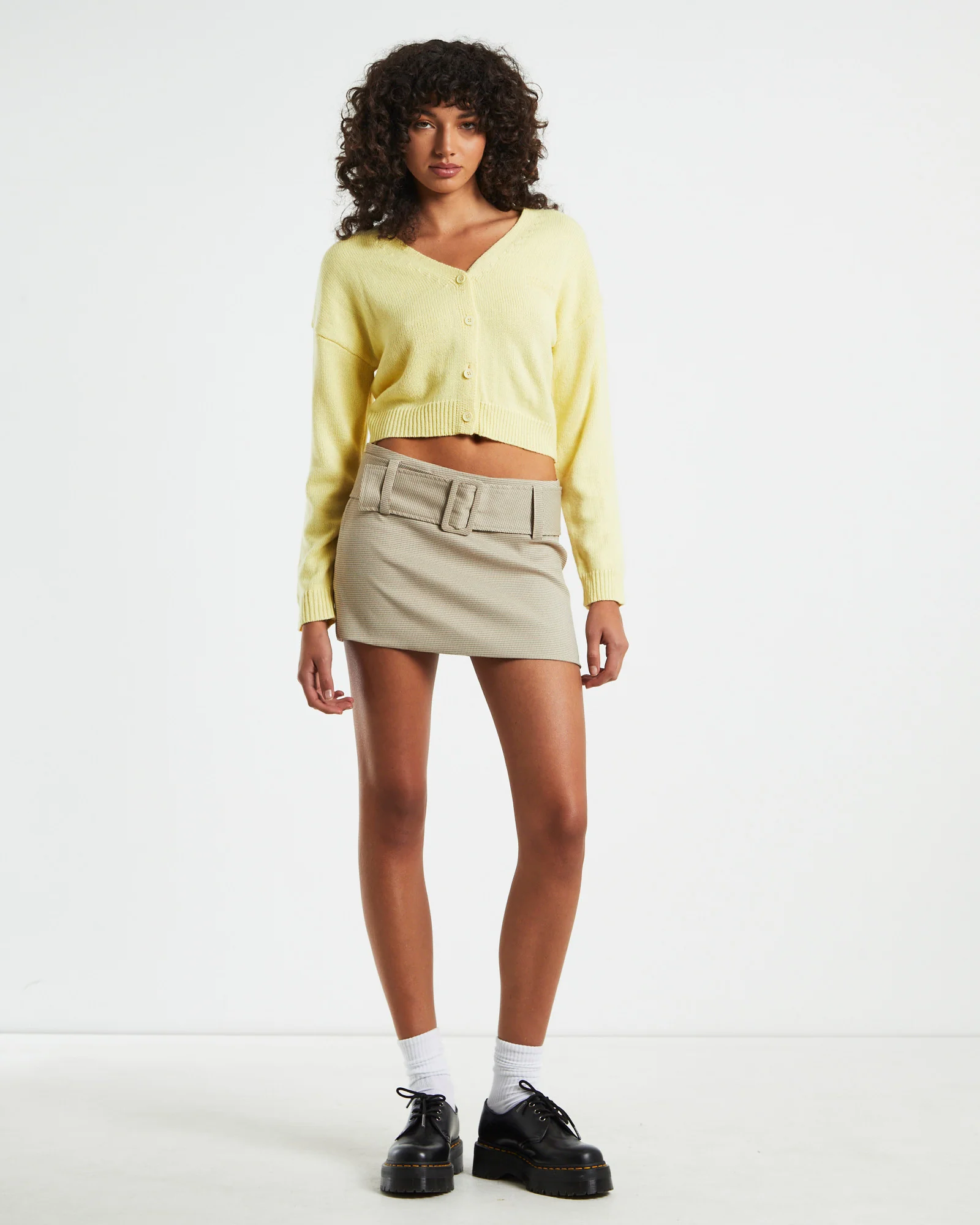 Nova Low Rise Geo Mini Skirt in Beige - Image 3