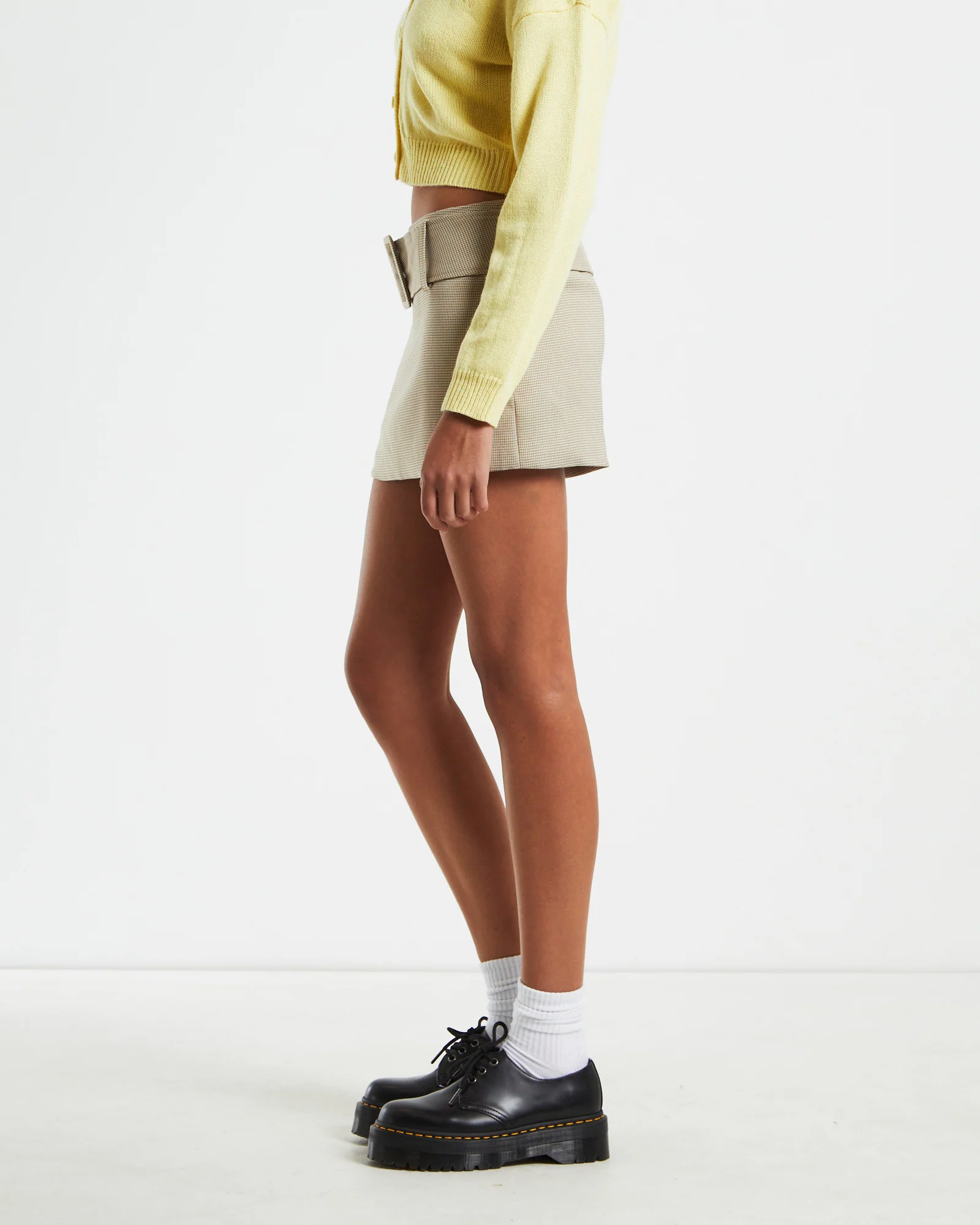 Nova Low Rise Geo Mini Skirt in Beige - Image 4