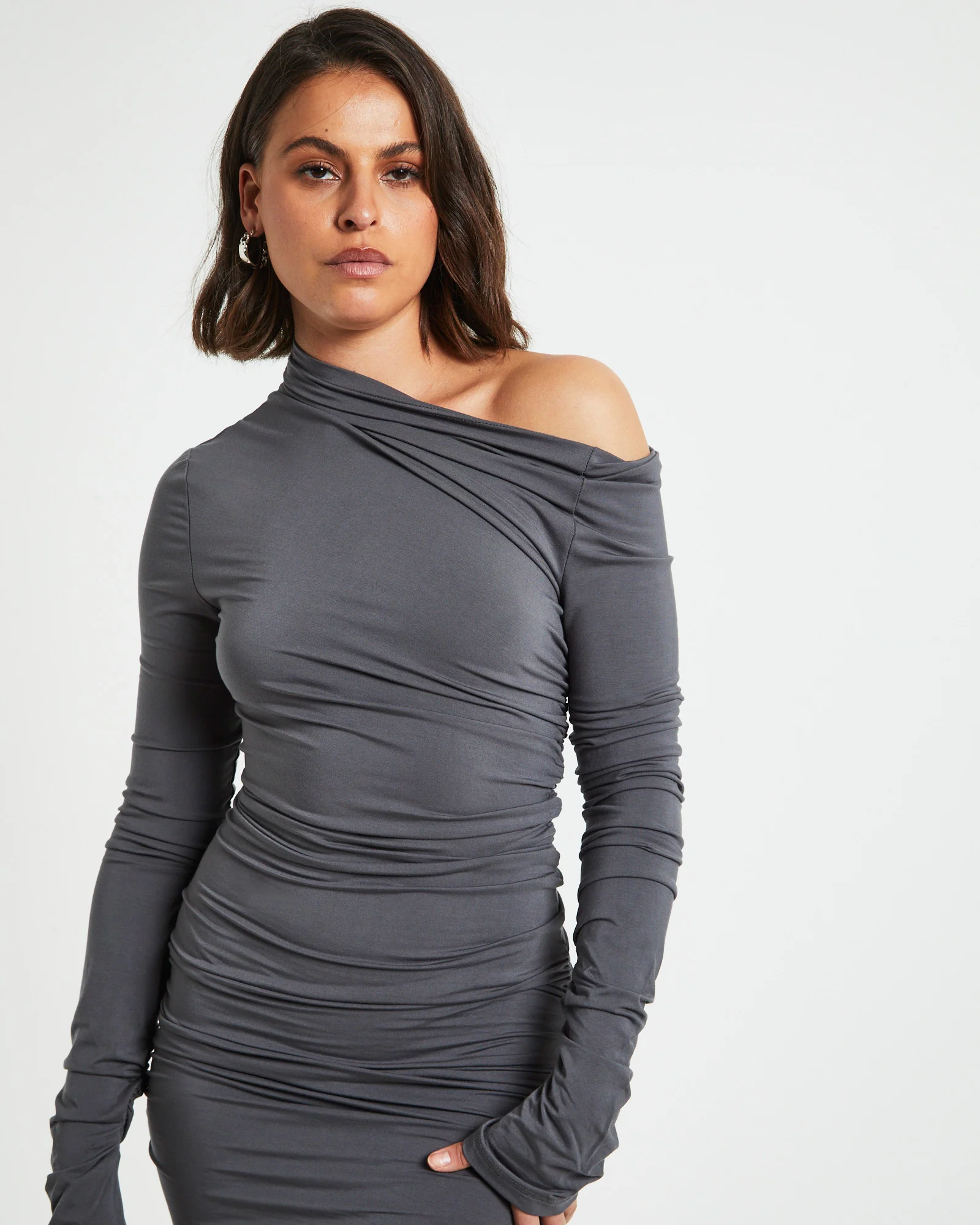 Nyah Long Sleeve Mini Dress in Gunmetal Grey - Image 5