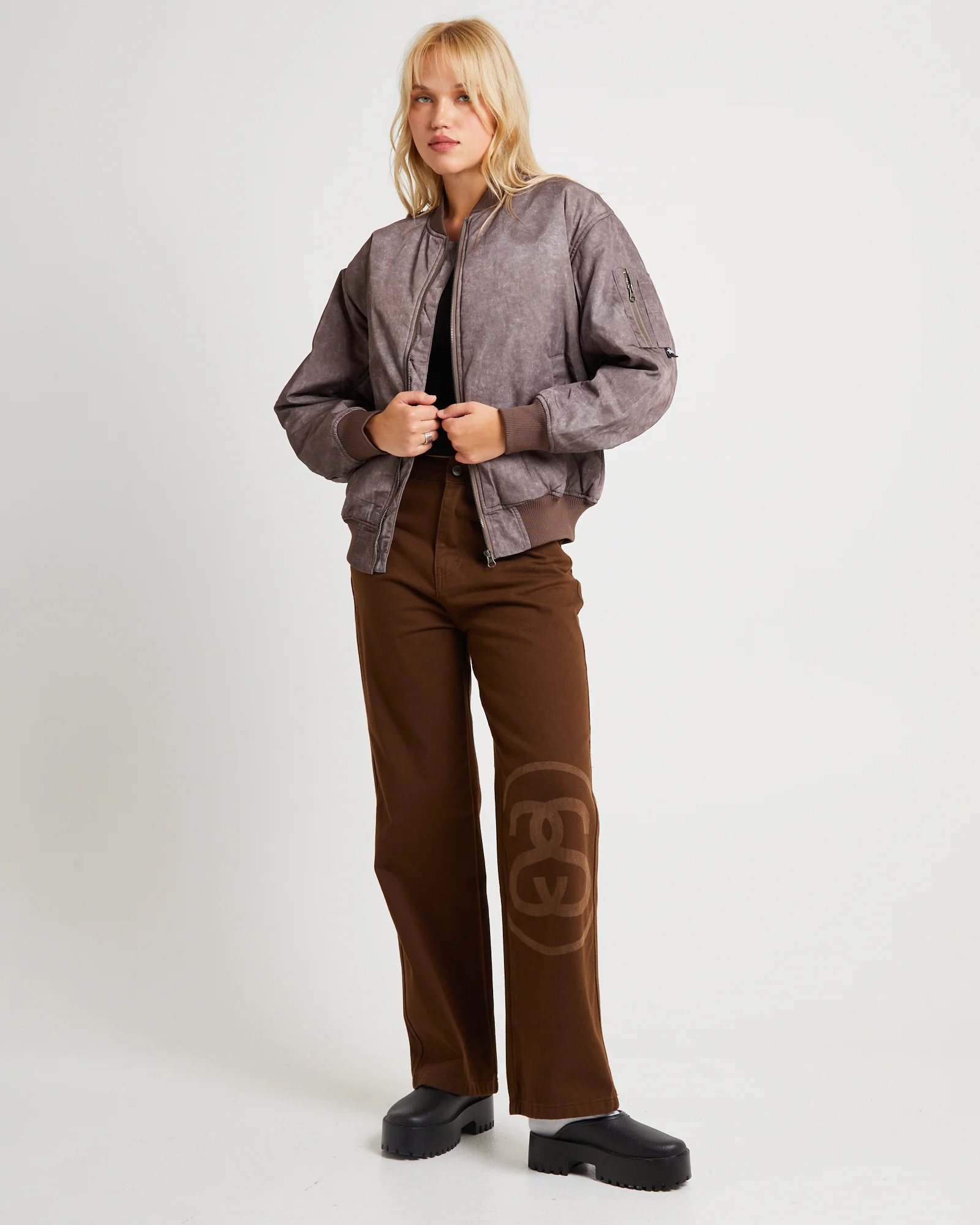 Nylon Bomber Jacket Chocolate - Image 3