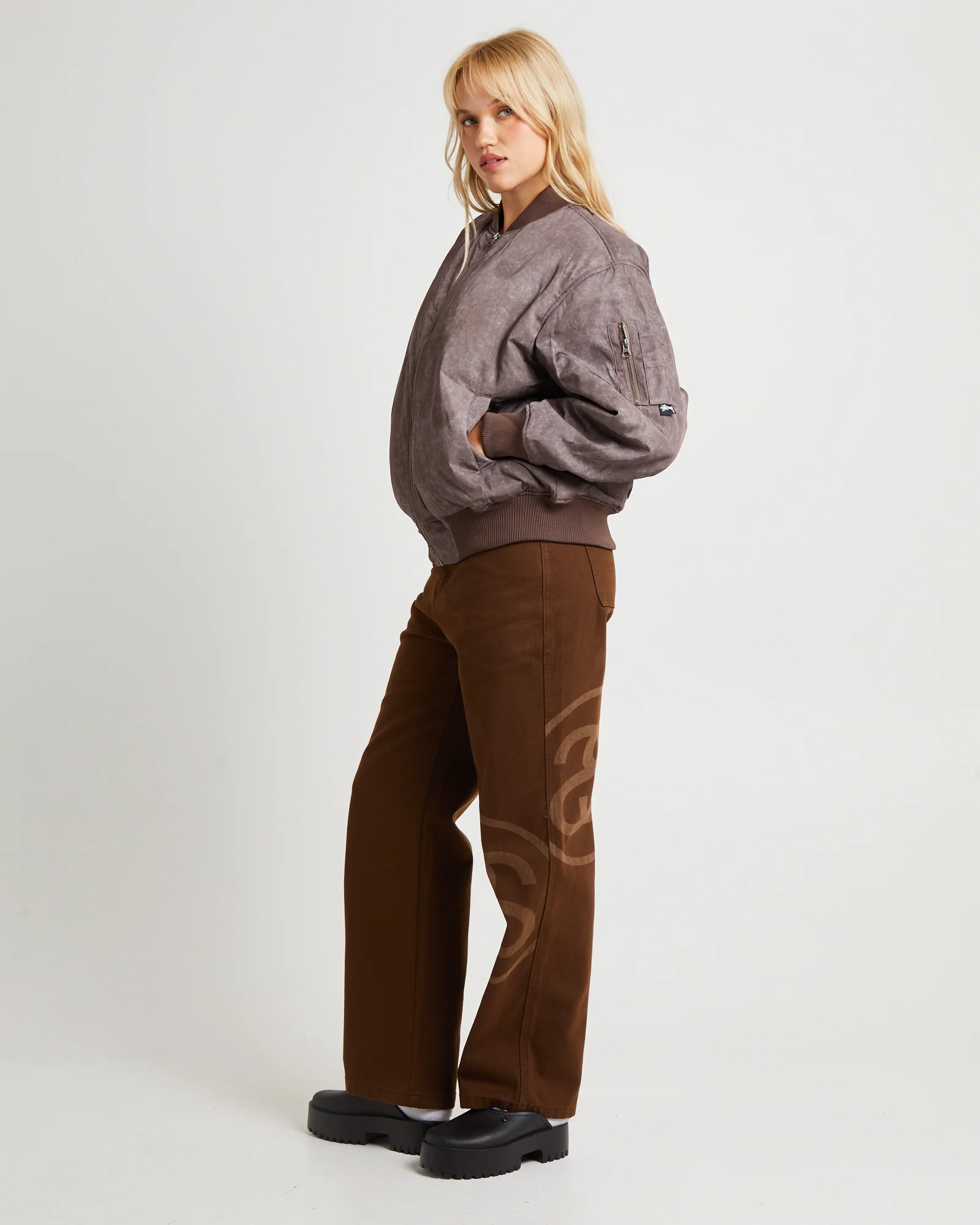 Nylon Bomber Jacket Chocolate - Image 4
