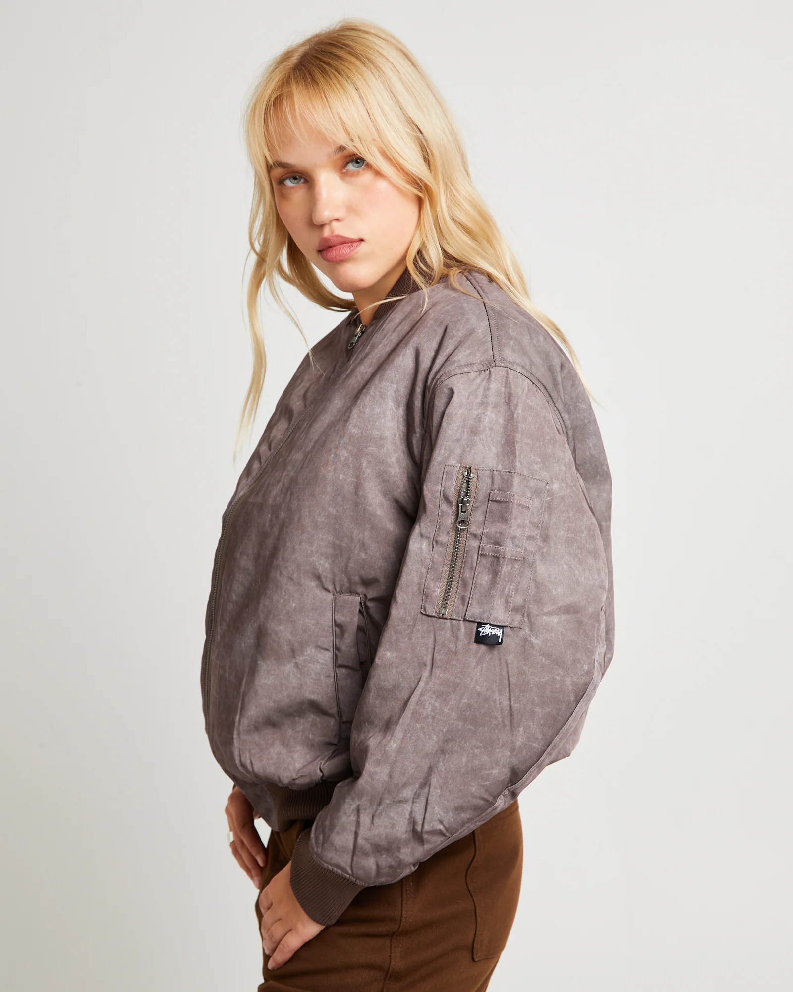 Nylon Bomber Jacket Chocolate - Image 5