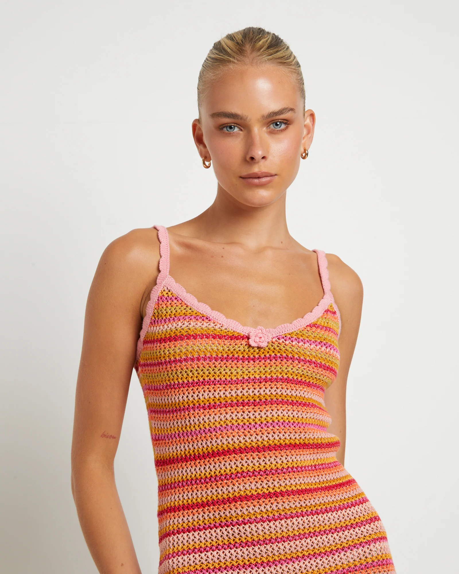 Oasis Crochet Stripe Dress in Assorted - Image 5