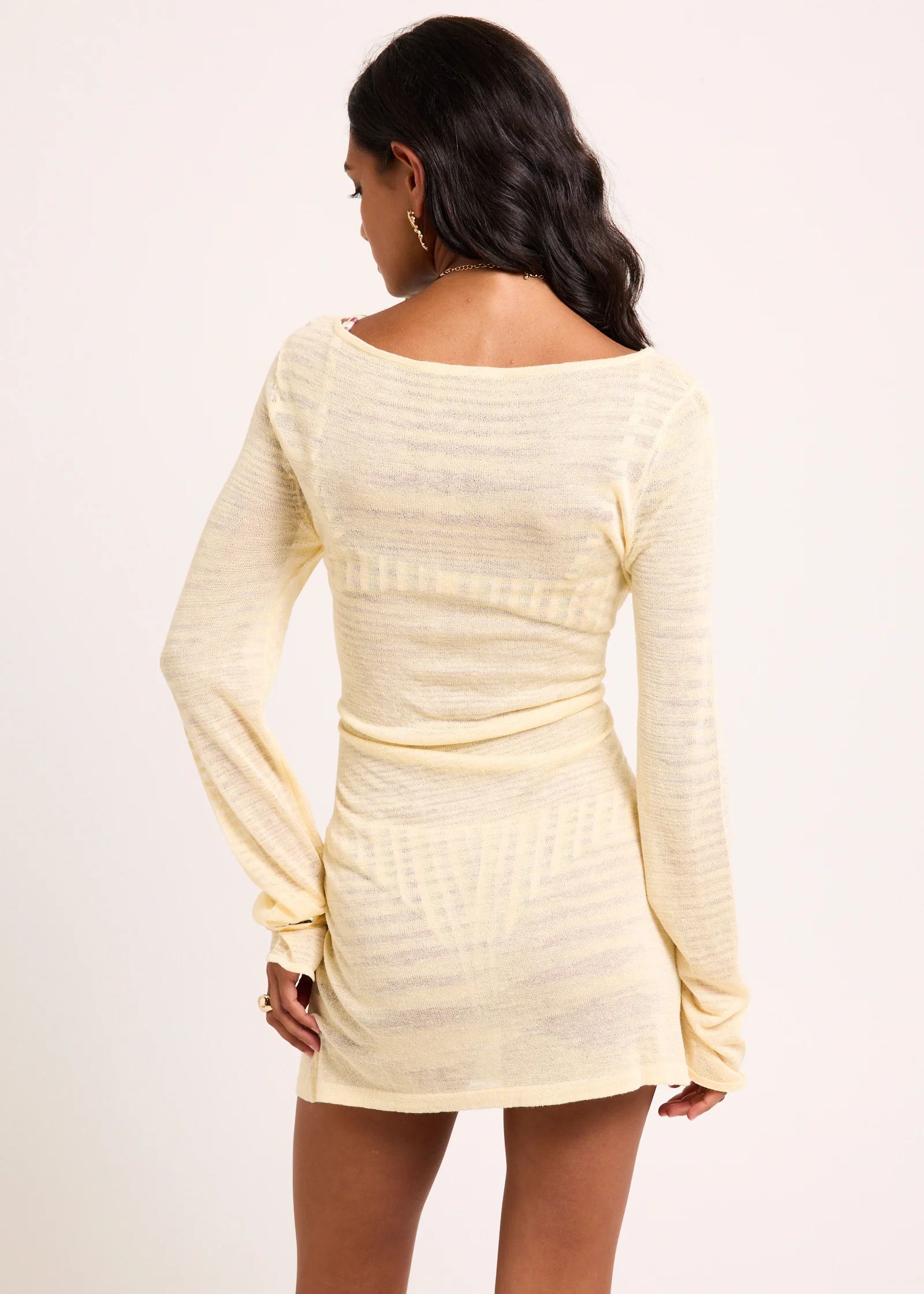Olive Long Sleeve Sheer Dress - Image 4