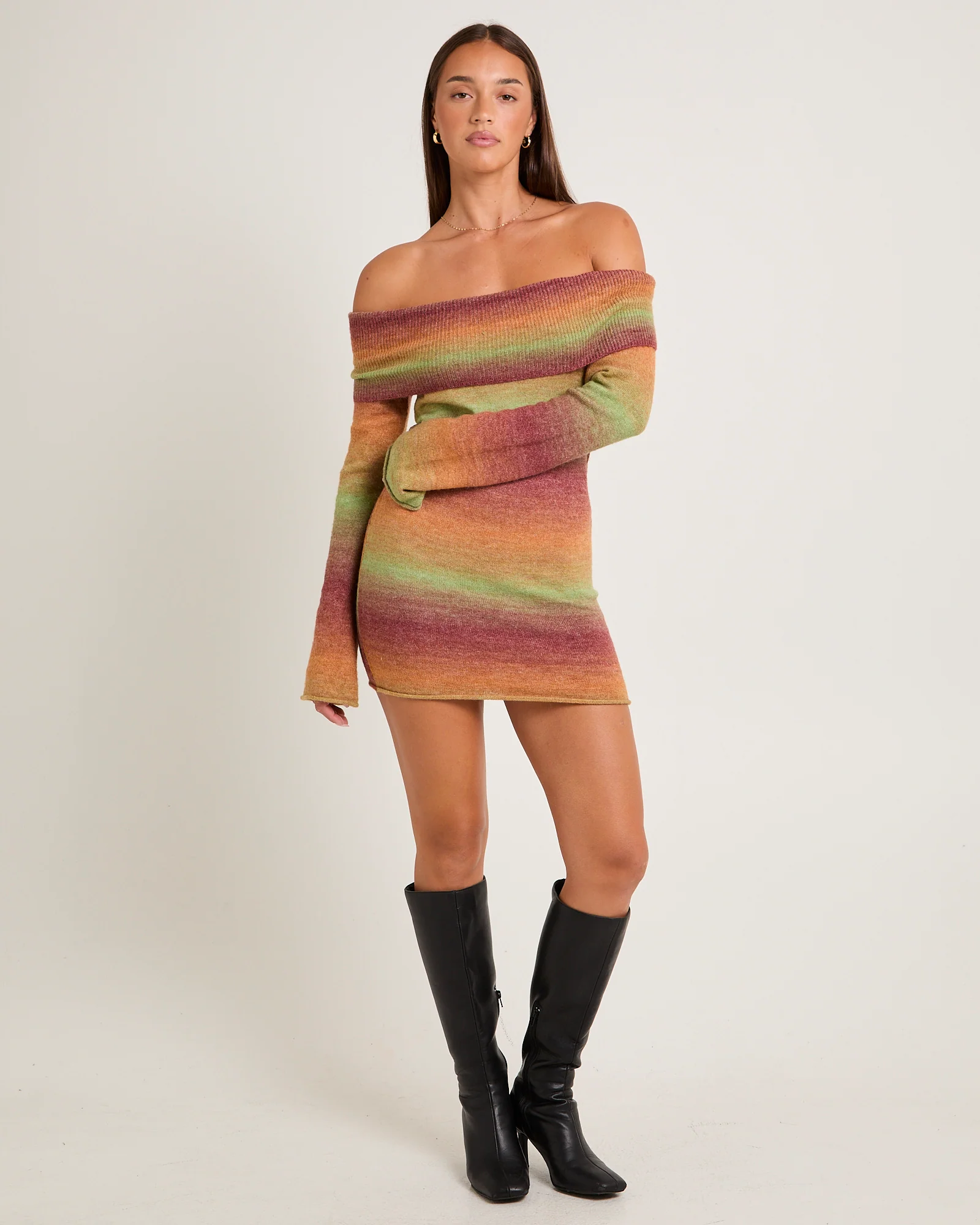 Orla Ombre Off Shoulder Knit Mini Dress - Image 3