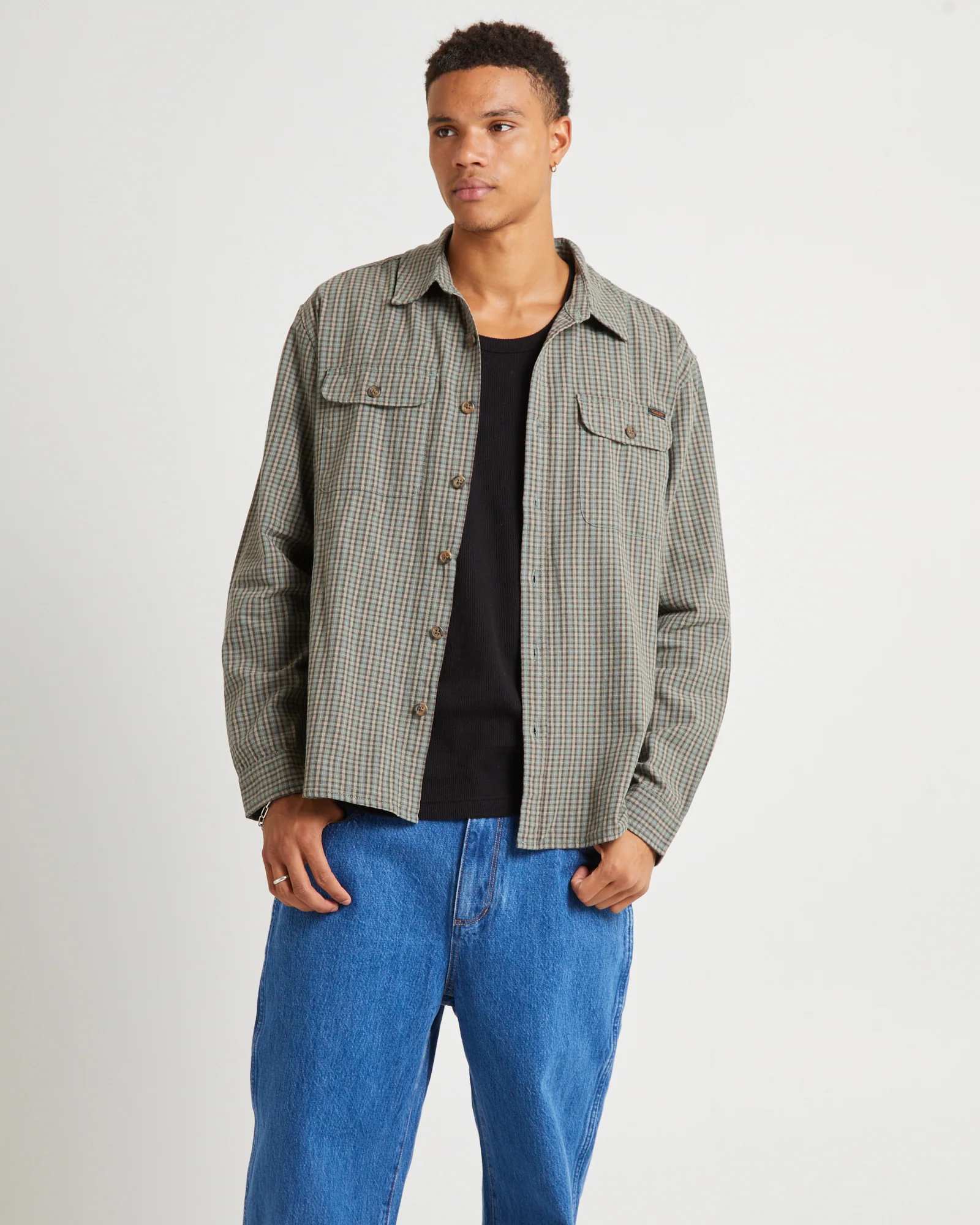 Parallels Long Sleeve Shirt Green Check - Image 5