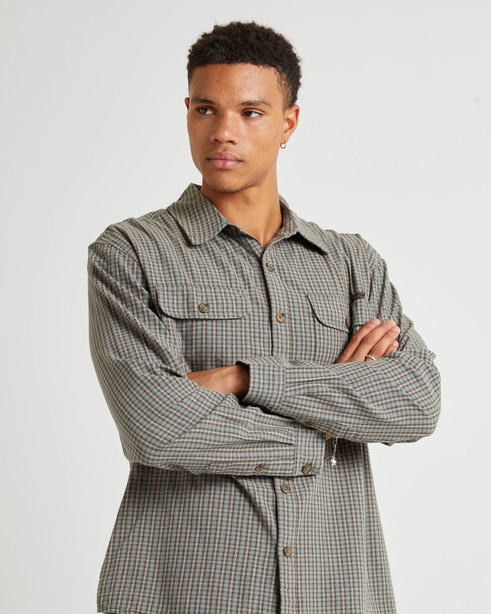 Parallels Long Sleeve Shirt Green Check - Image 6