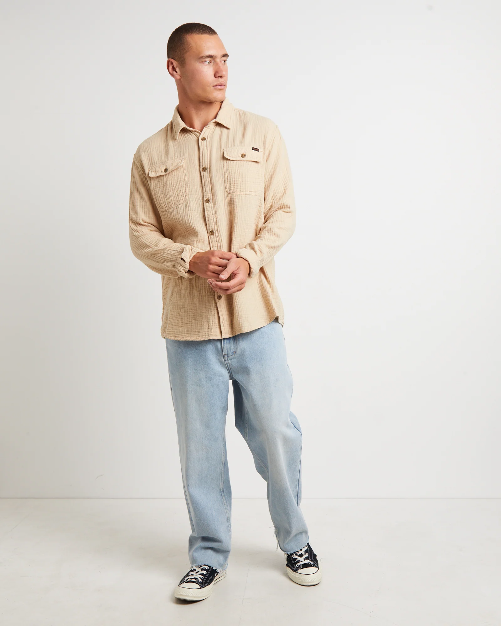 Parallels Long Sleeve Shirt in Driftwood Natural - Image 3