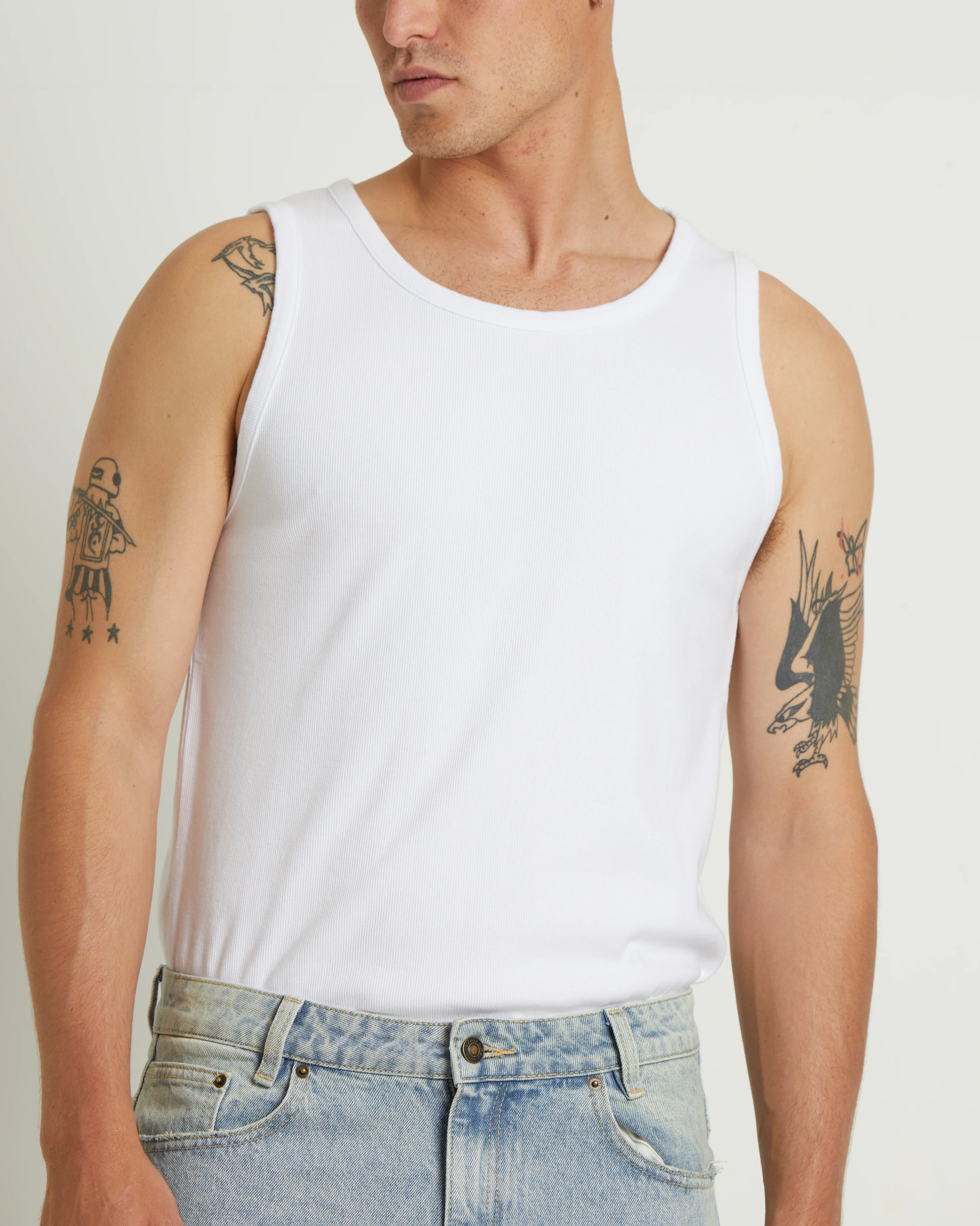 Paramount Ribbed Singlet in White - Image 5