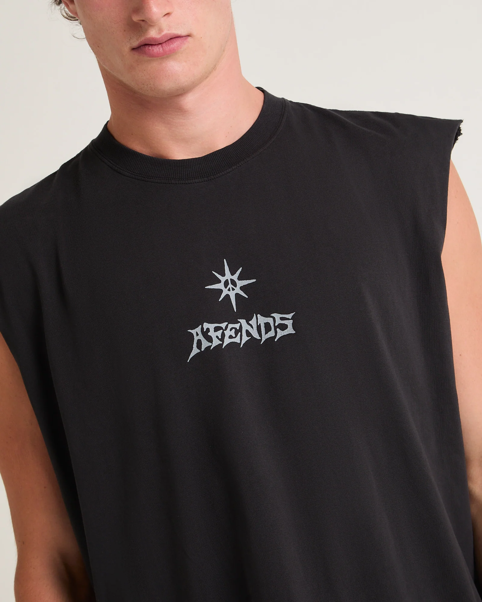 Peace Out Sleevless T-Shirt in Stone Black - Image 2