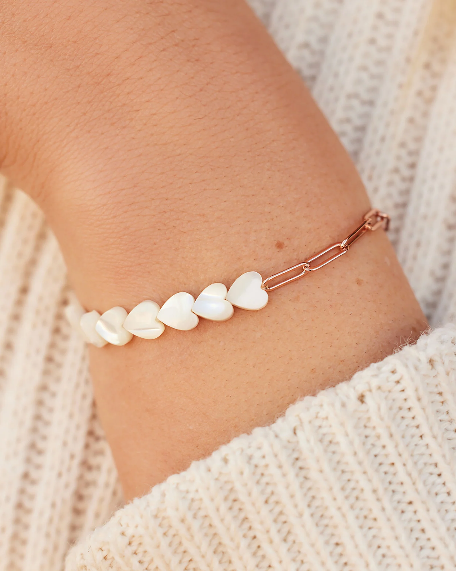 Pearl Heart Paperclip Chain Bracelet - Image 3