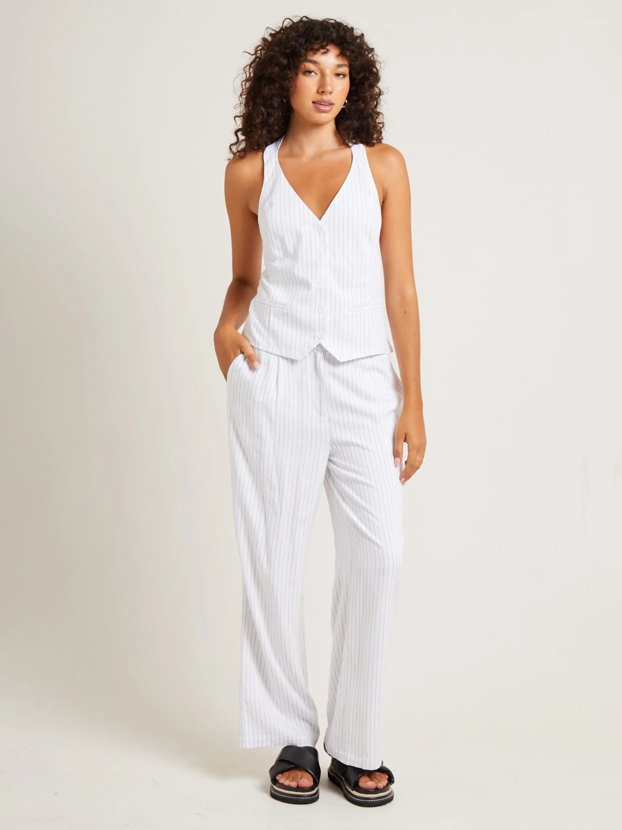 Peta Pin Stripe Halter Vest White - Image 3