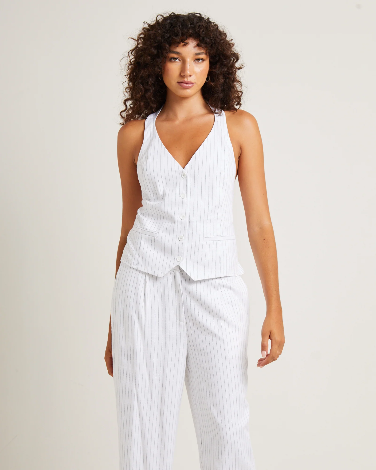 Peta Pin Stripe Halter Vest White - Image 4