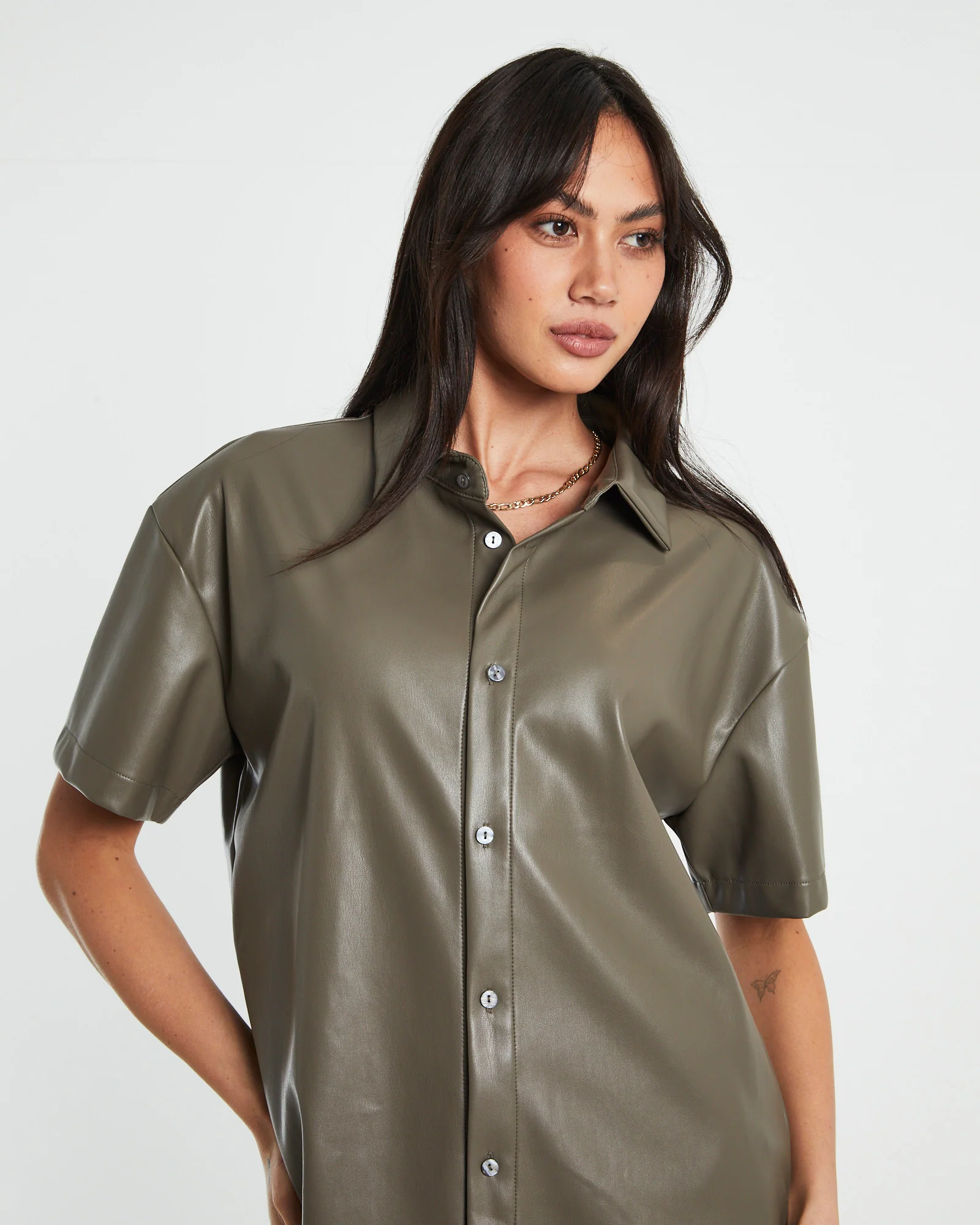 Phoebe Leather Look Shirt - Image 5