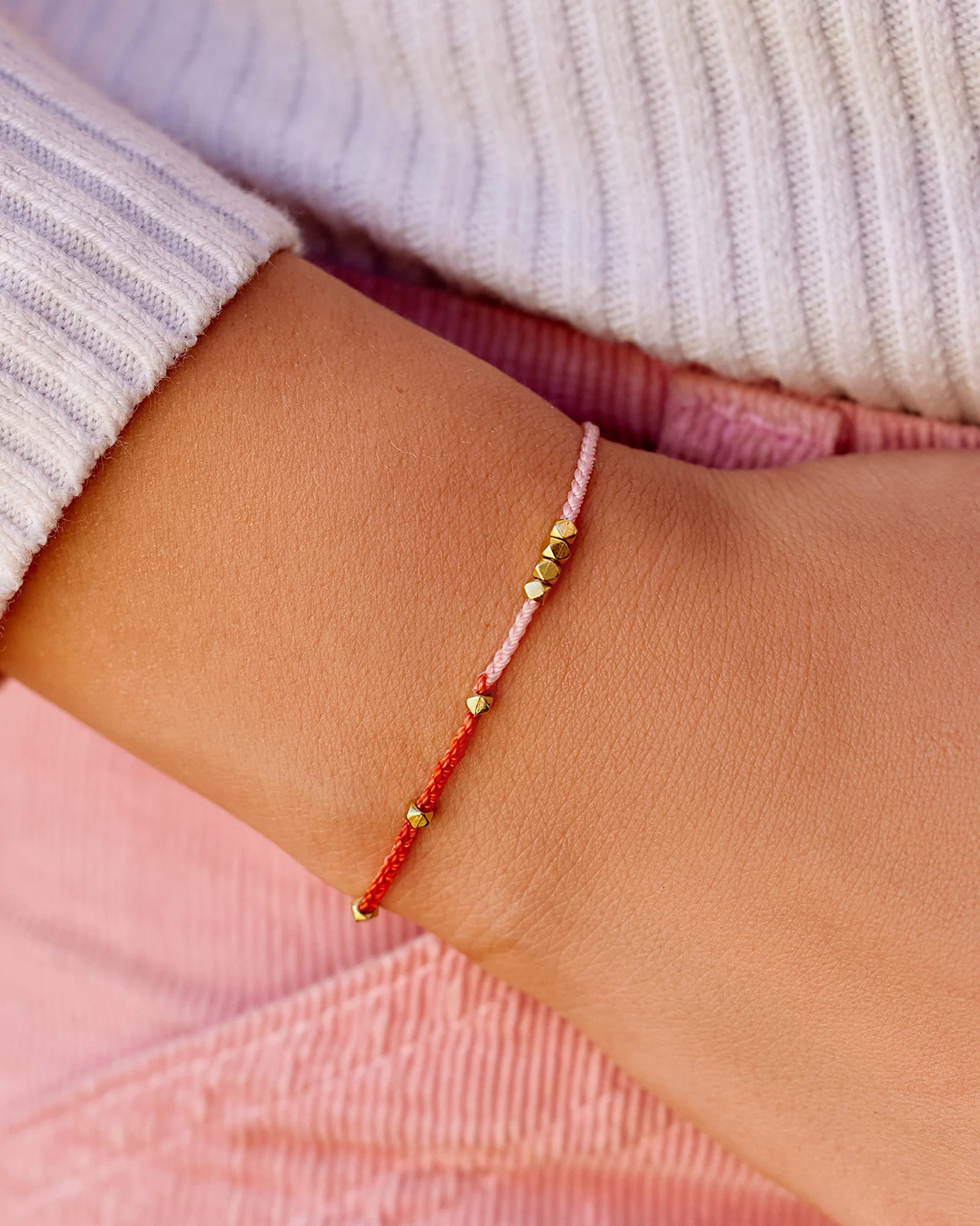 Pink & Red Two Tone Dainty Gold Bracelet - Image 3