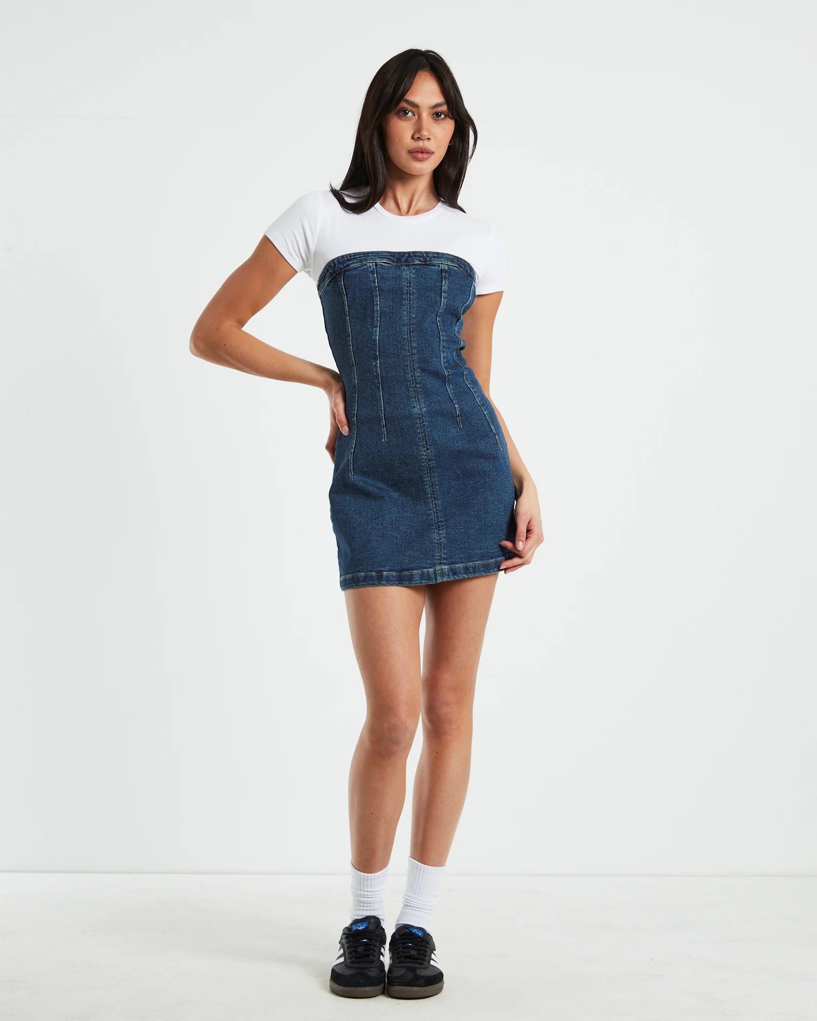 Pixie Corset Denim Mini Dress Grunge Blue - Image 3