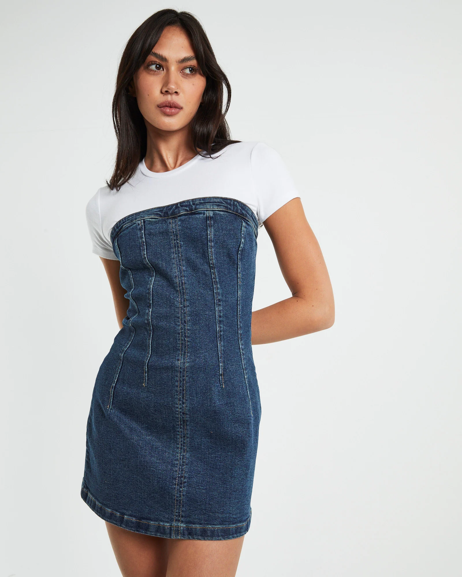 Pixie Corset Denim Mini Dress Grunge Blue - Image 5