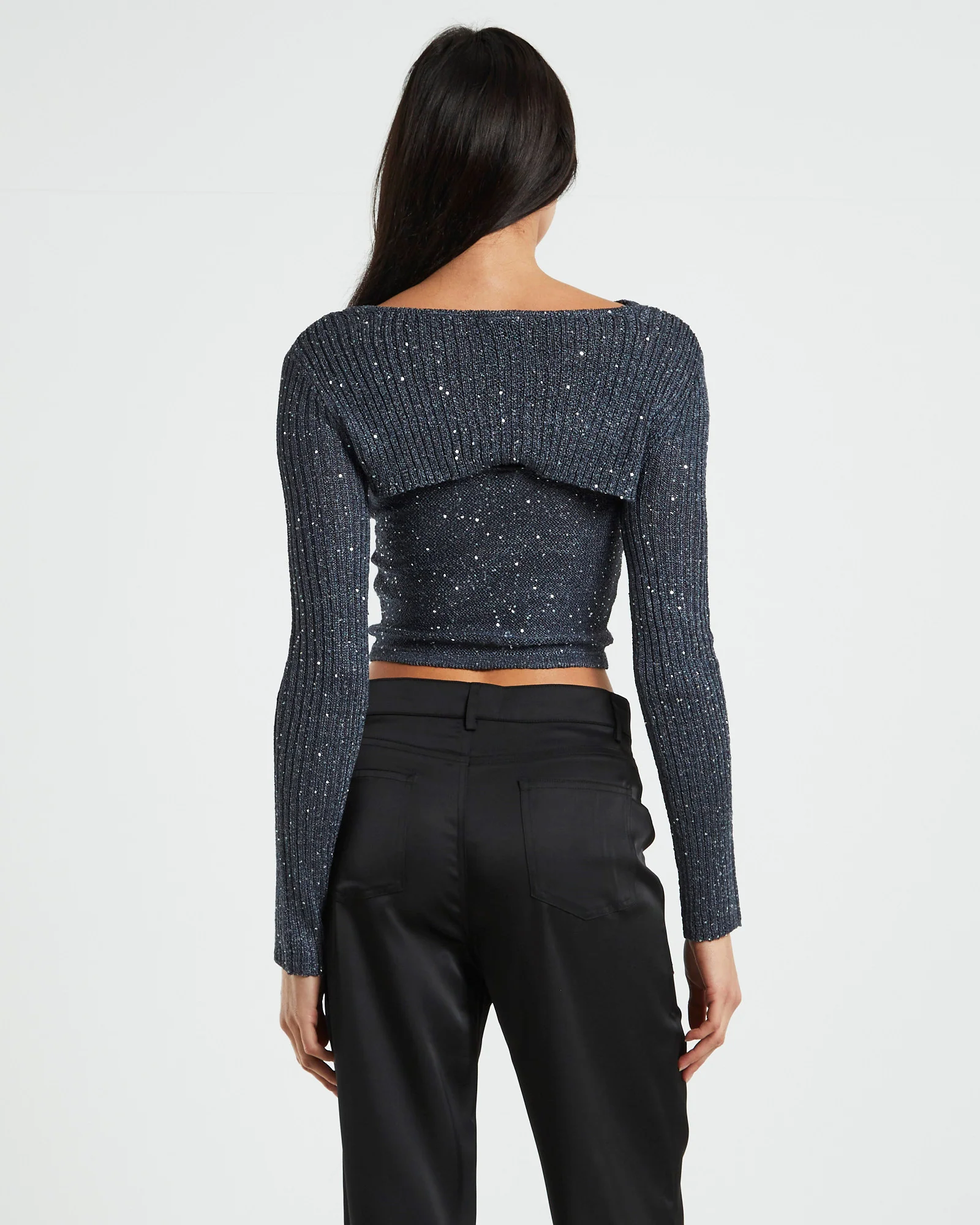 Pixie Metallic Long Sleeve Knit Bolero Grey - Image 2