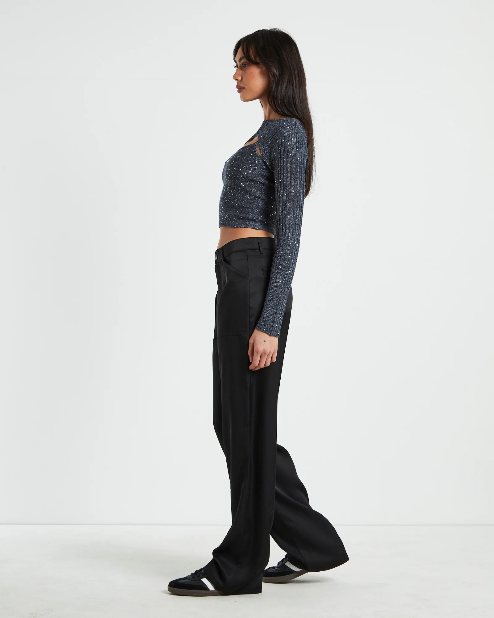 Pixie Metallic Long Sleeve Knit Bolero Grey - Image 4