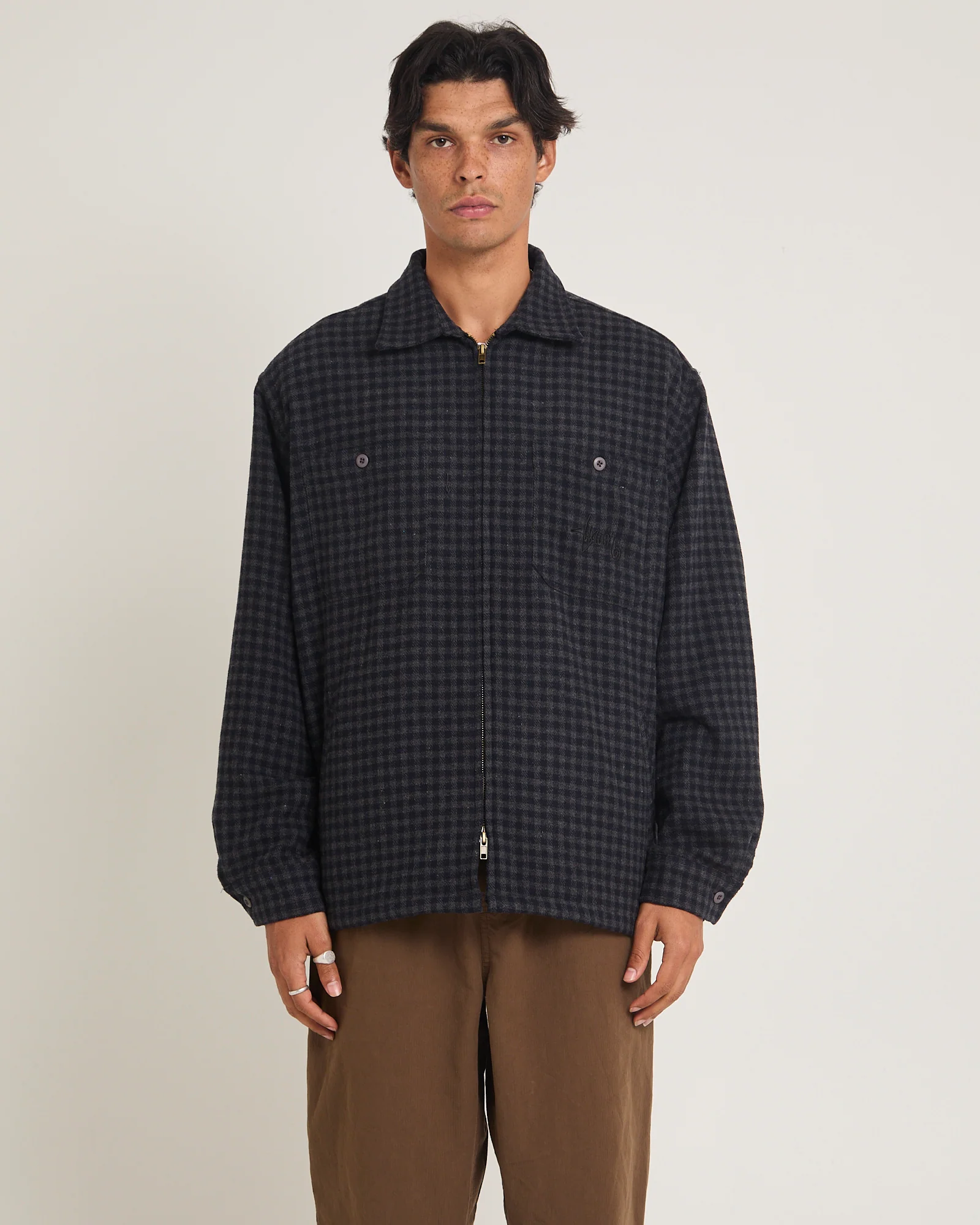 Plaid Zip Through Long Sleeve Shirt - Image 5