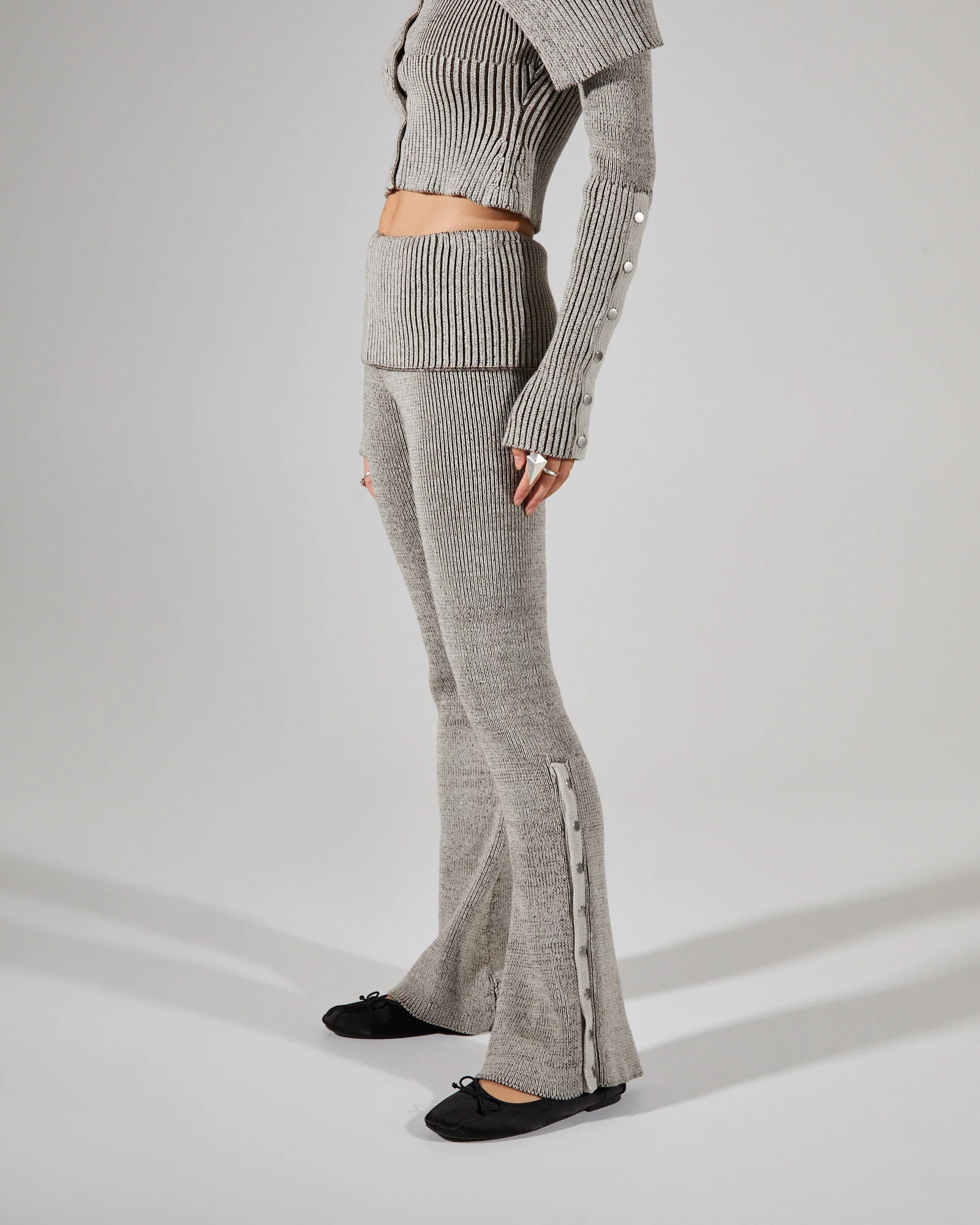 Plated Knit Popper Trousers - Image 4
