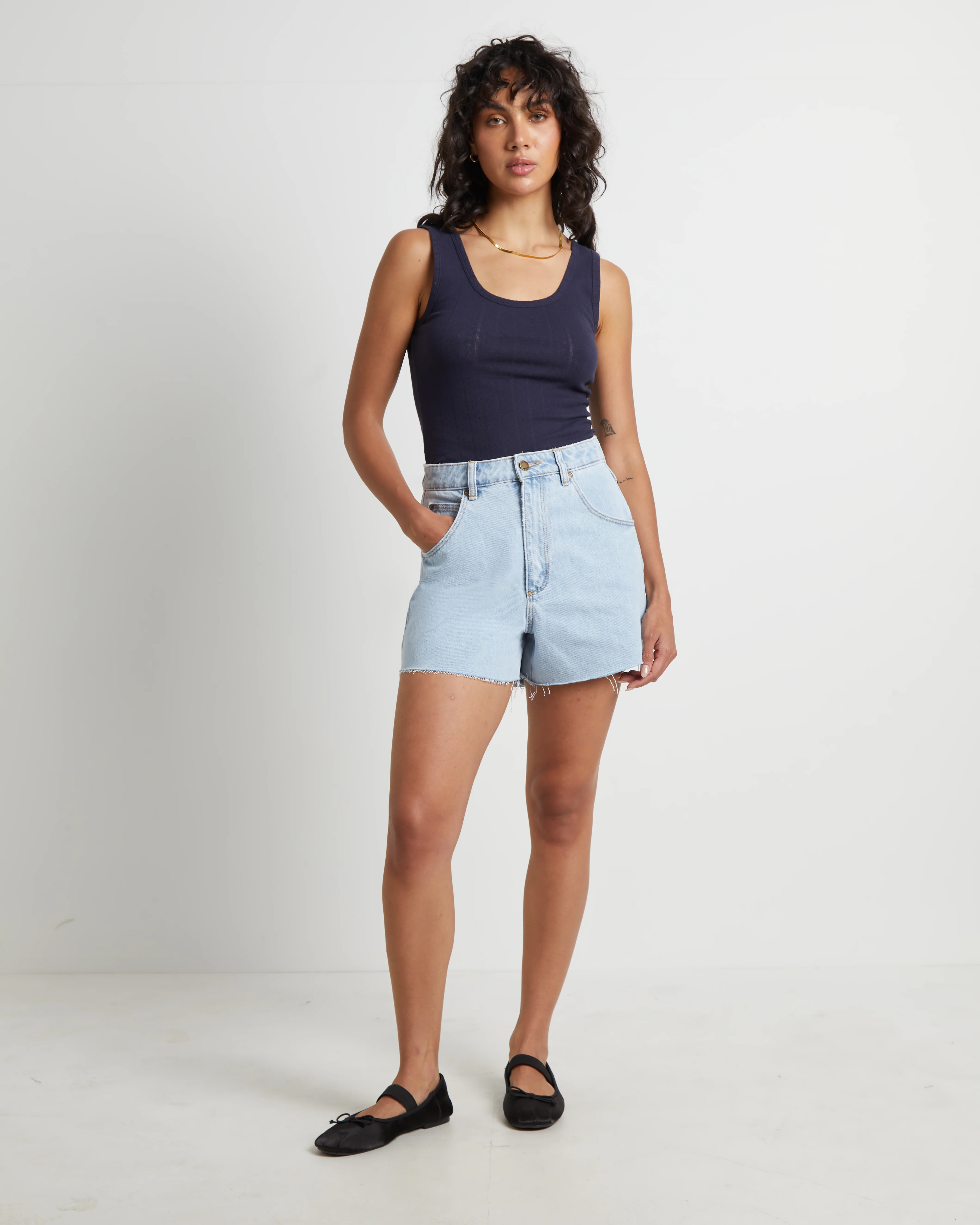 Pointelle Toni Tank Top in Navy - Image 3