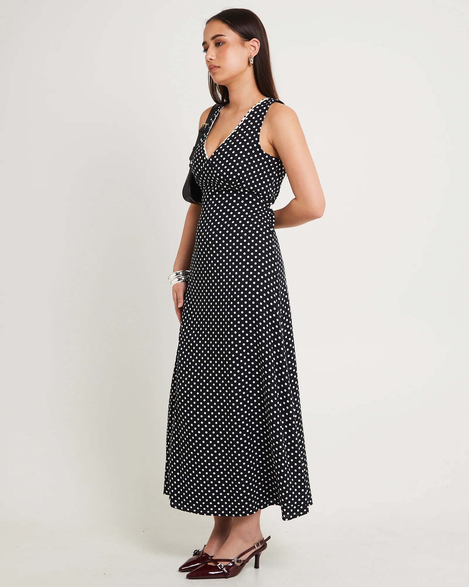 Polkadot V Neck Maxi Dress - Image 3