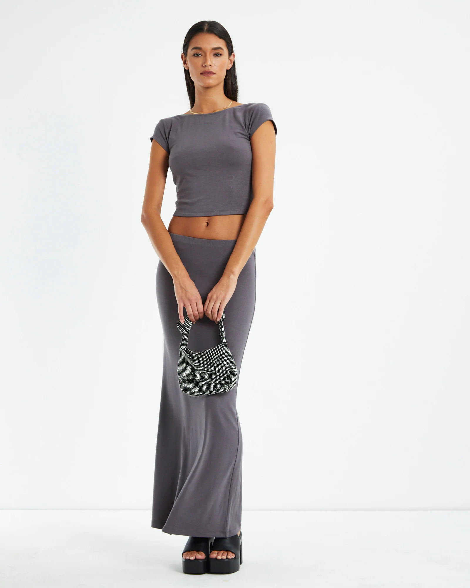 Polly Slinky Hipster Skirt Slate Grey - Image 3