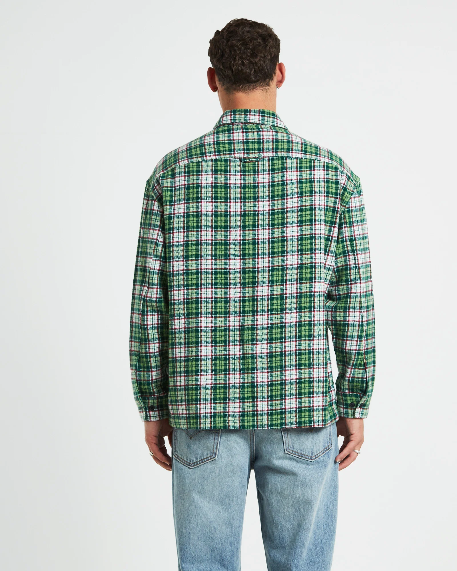 Portland Long Sleeve Flanno Shirt in Teal Green - Image 2