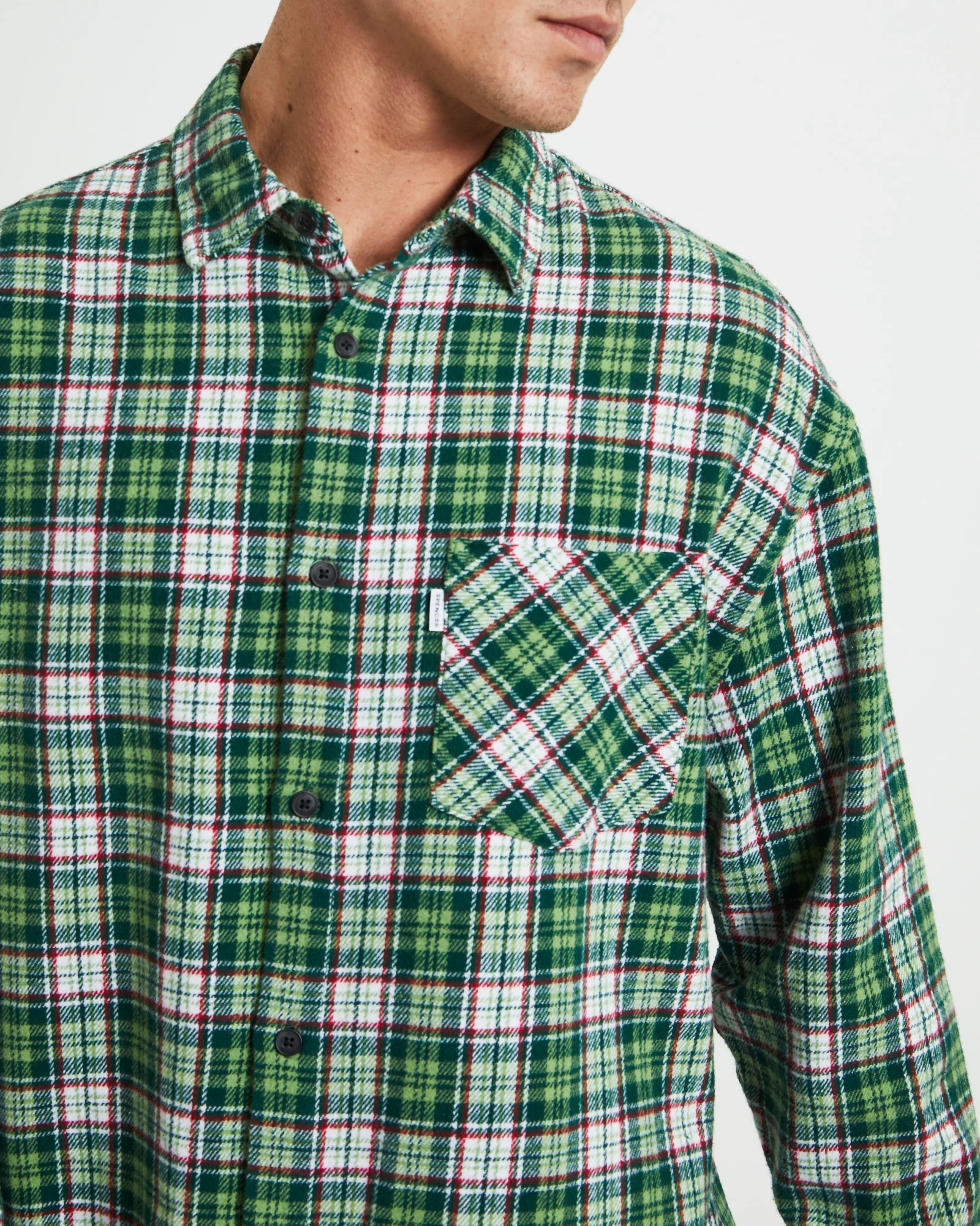 Portland Long Sleeve Flanno Shirt in Teal Green - Image 6
