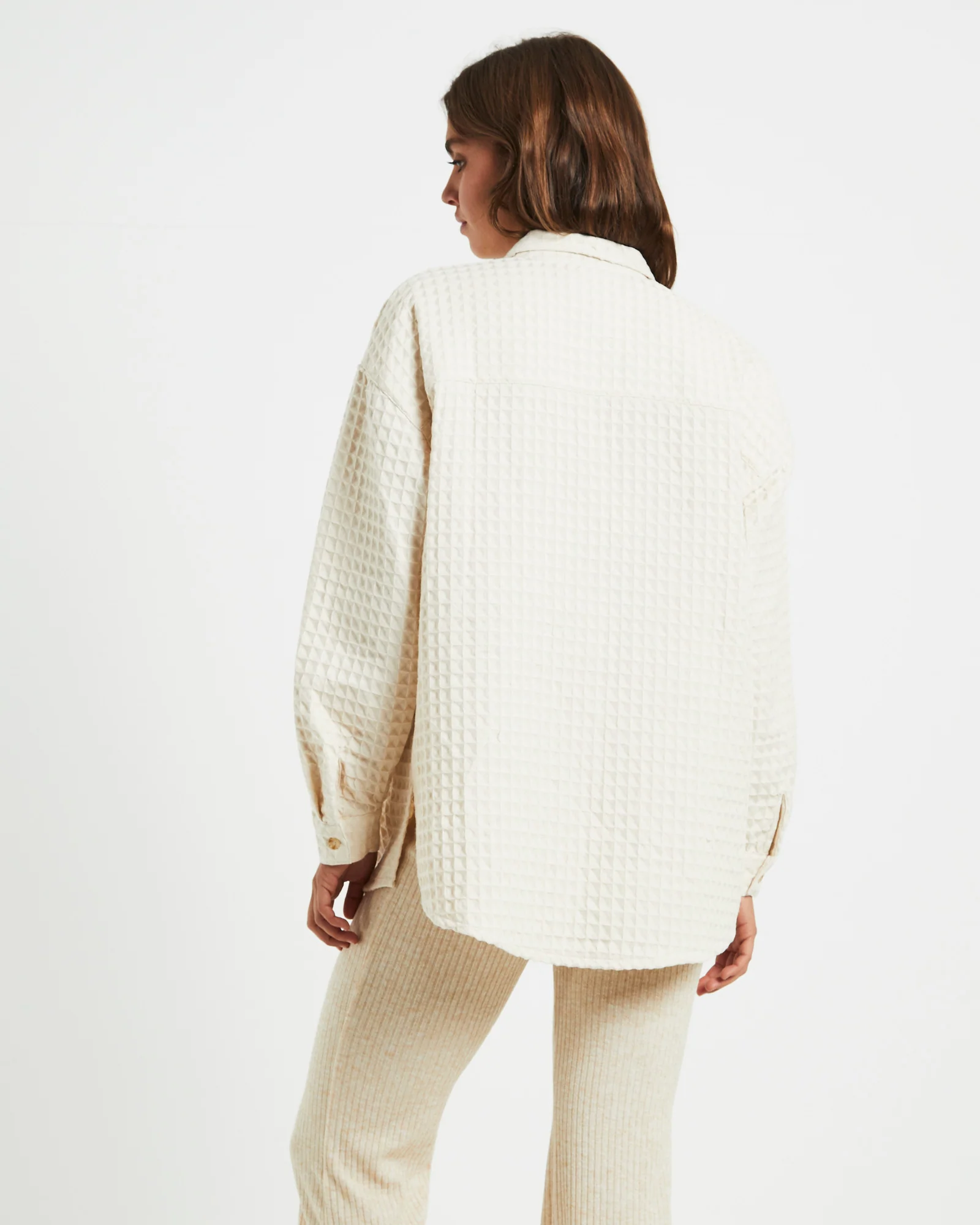Posey Oversized Waffle Shirt Coconut - Image 2
