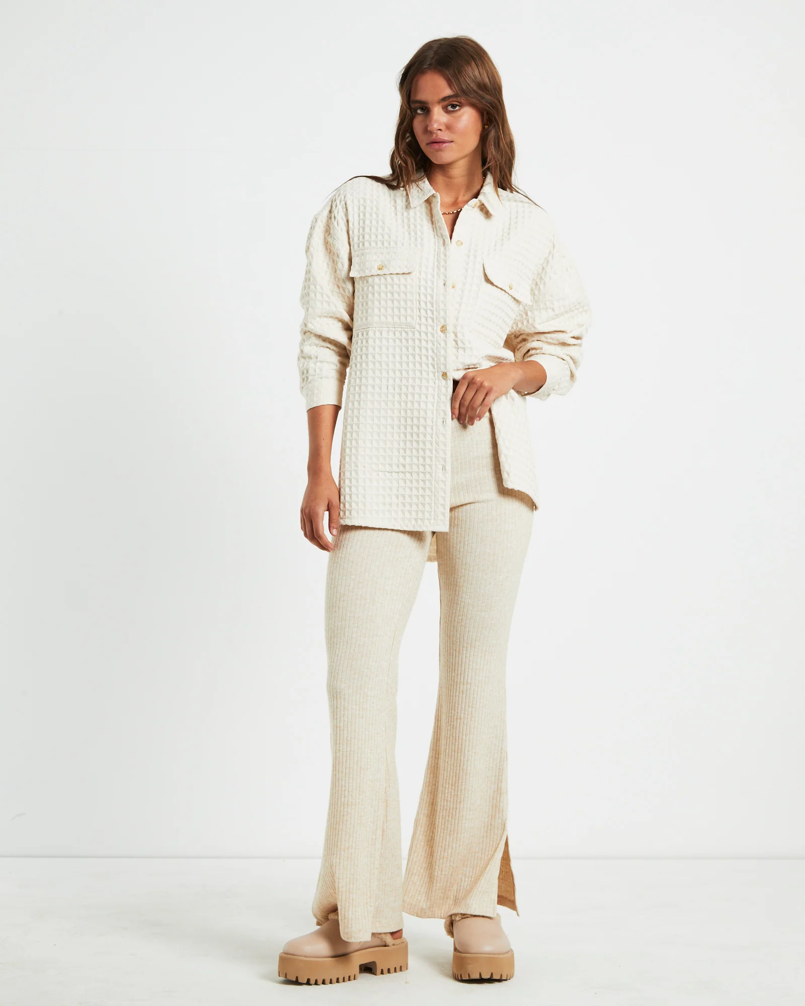 Posey Oversized Waffle Shirt Coconut - Image 3