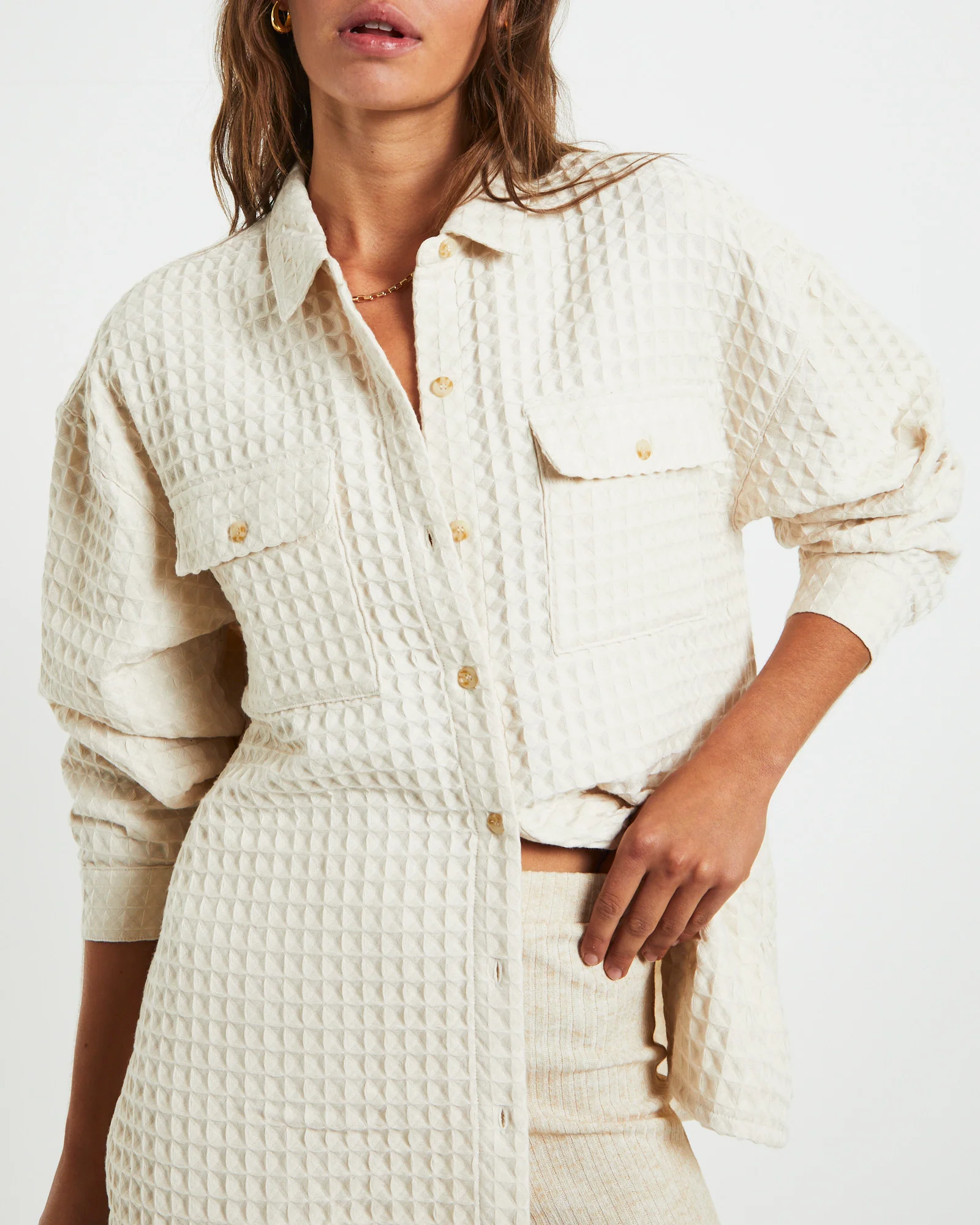 Posey Oversized Waffle Shirt Coconut - Image 5