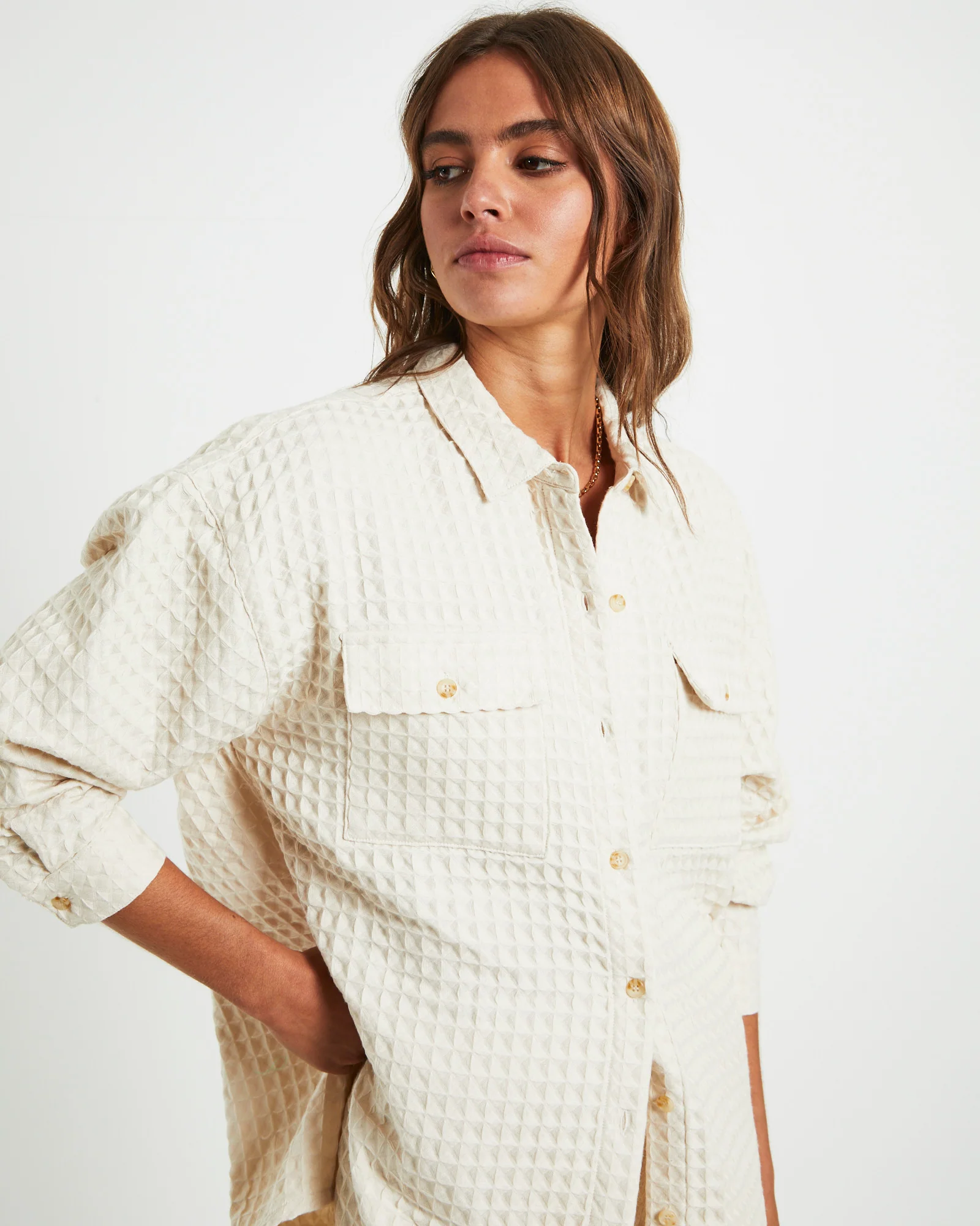 Posey Oversized Waffle Shirt Coconut - Image 6