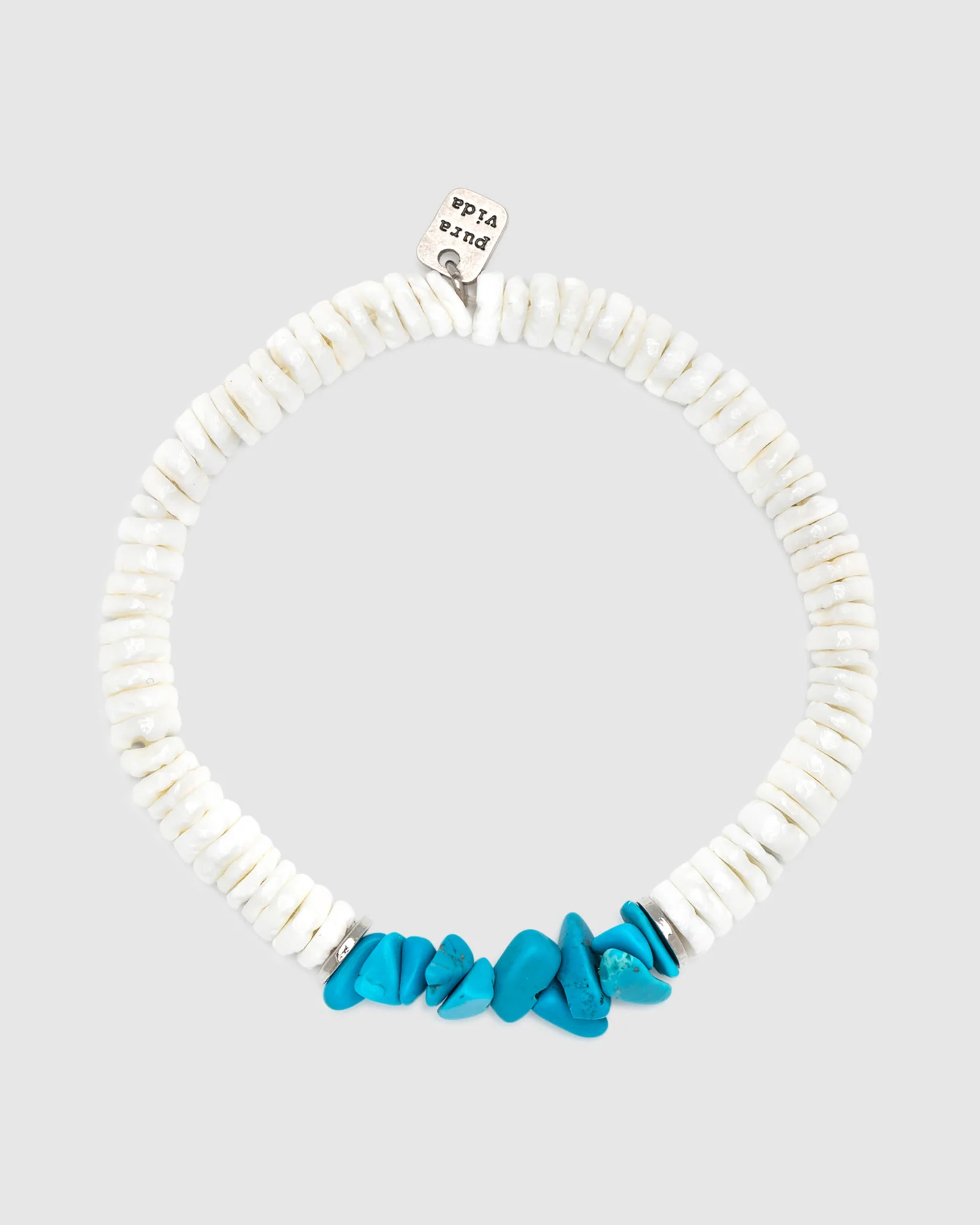 Puka Shell and Turquoise Chip Stretch Bracelet - Image 2
