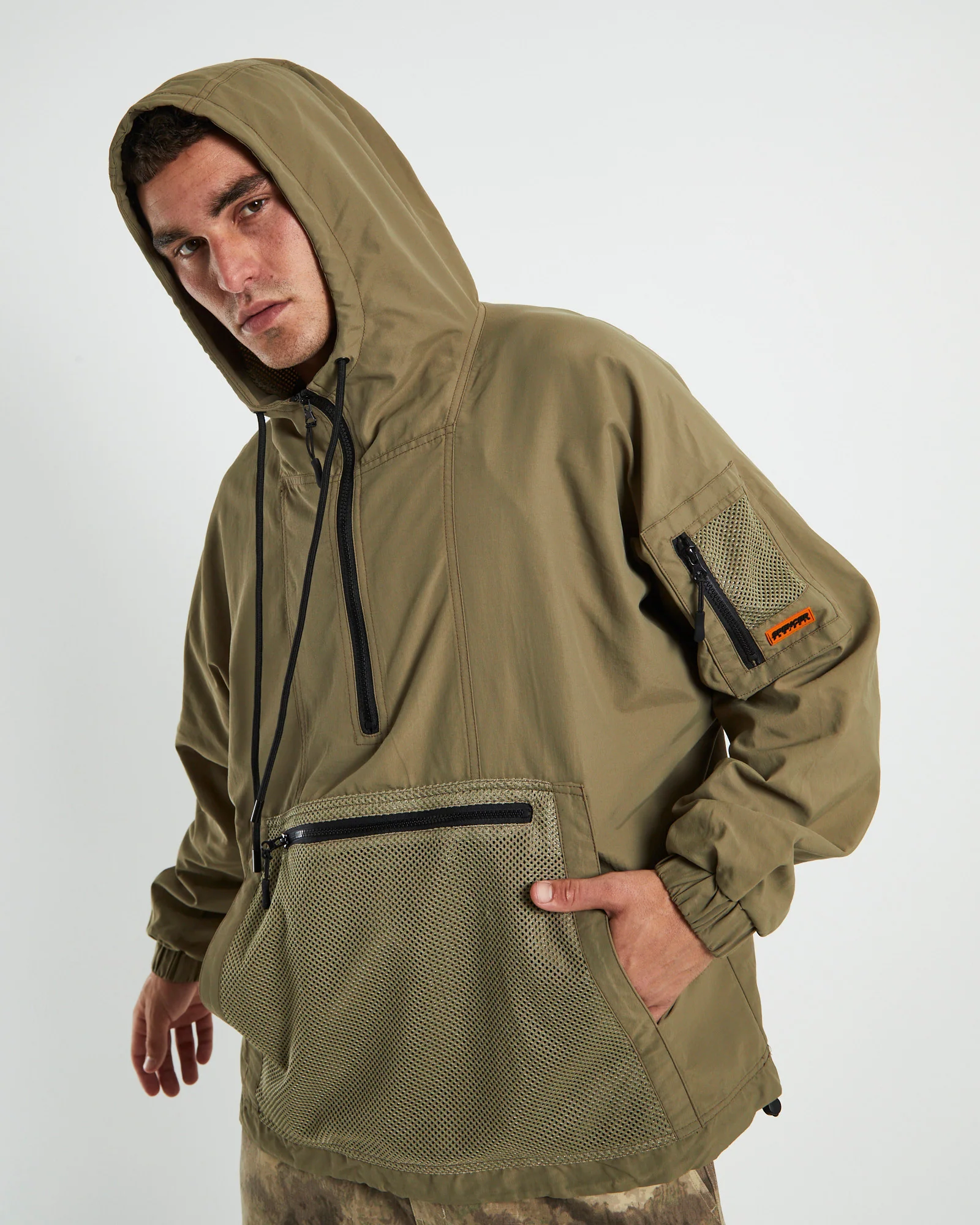 Quarter Zip Hoodie Anorak Fatigue Green - Image 5