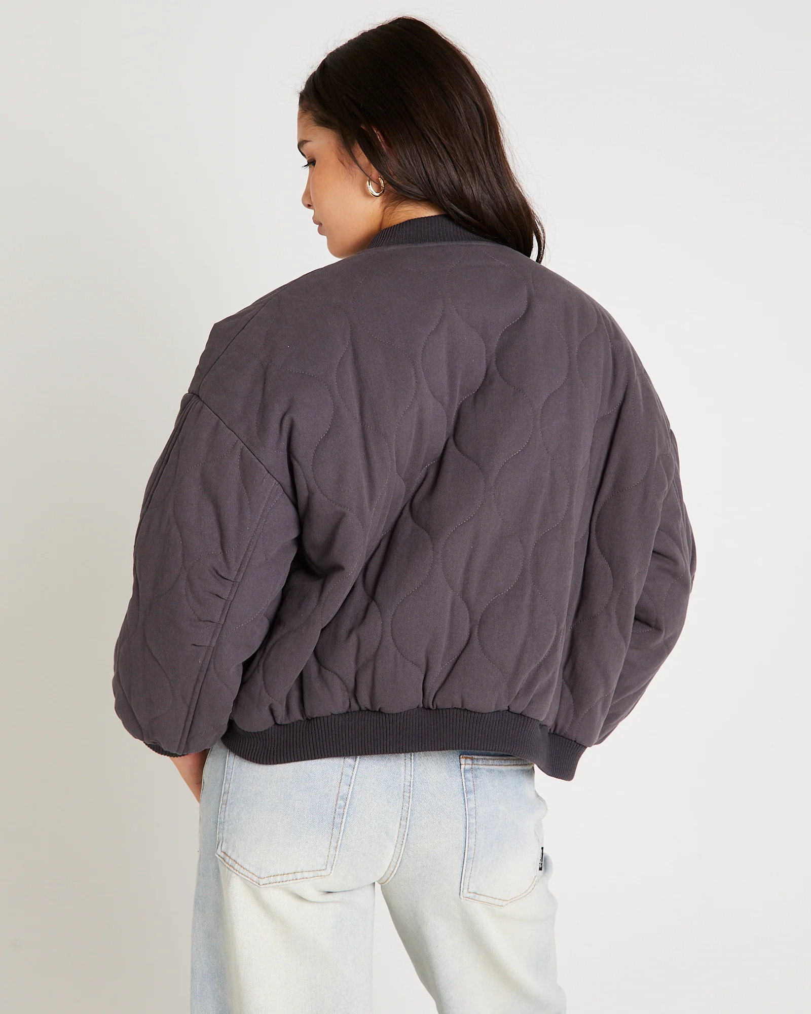 Quilt Detail Oversized Bomber Jacket - Image 3