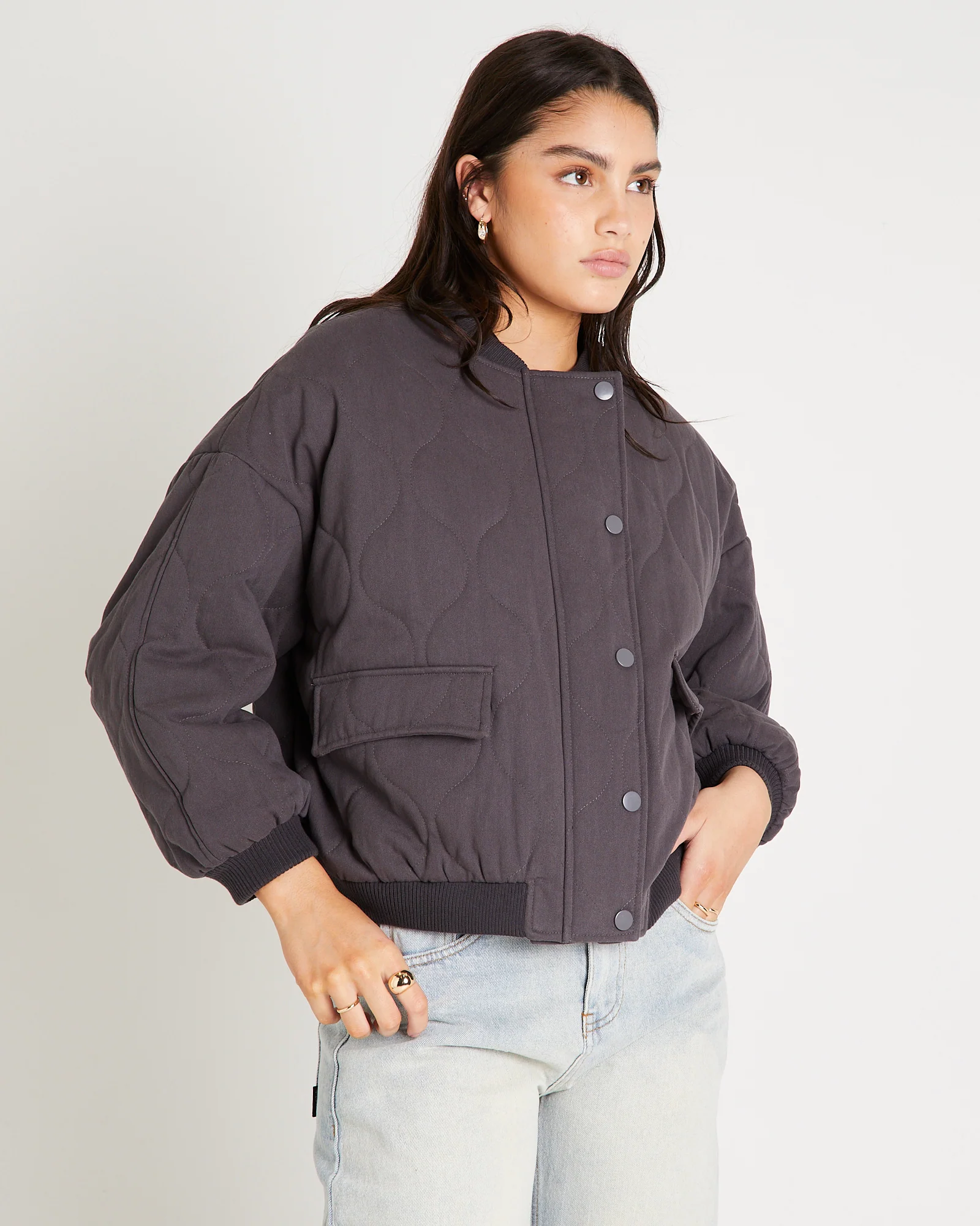 Quilt Detail Oversized Bomber Jacket - Image 4