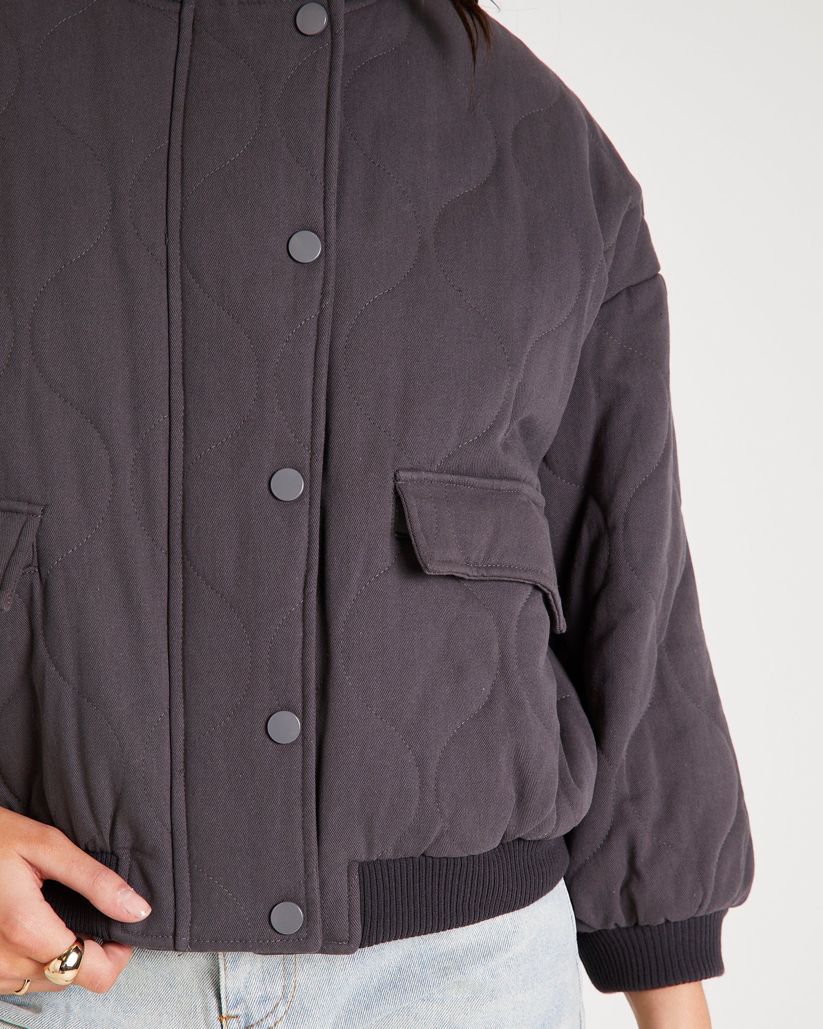Quilt Detail Oversized Bomber Jacket - Image 6