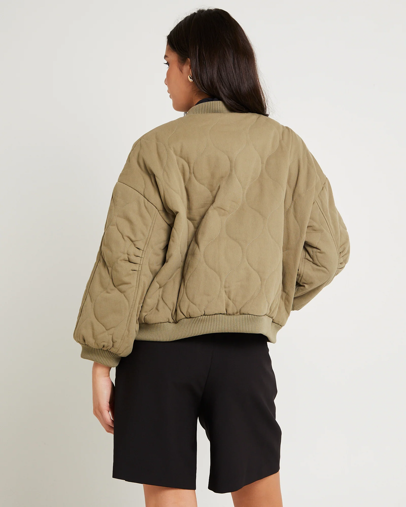 Quilt Detail Oversized Bomber Jacket - Image 4
