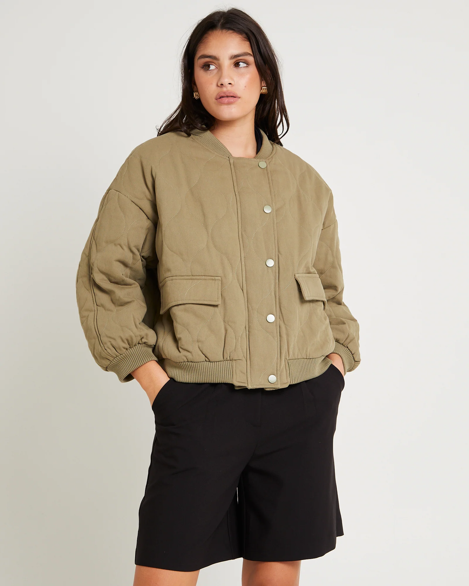 Quilt Detail Oversized Bomber Jacket - Image 5