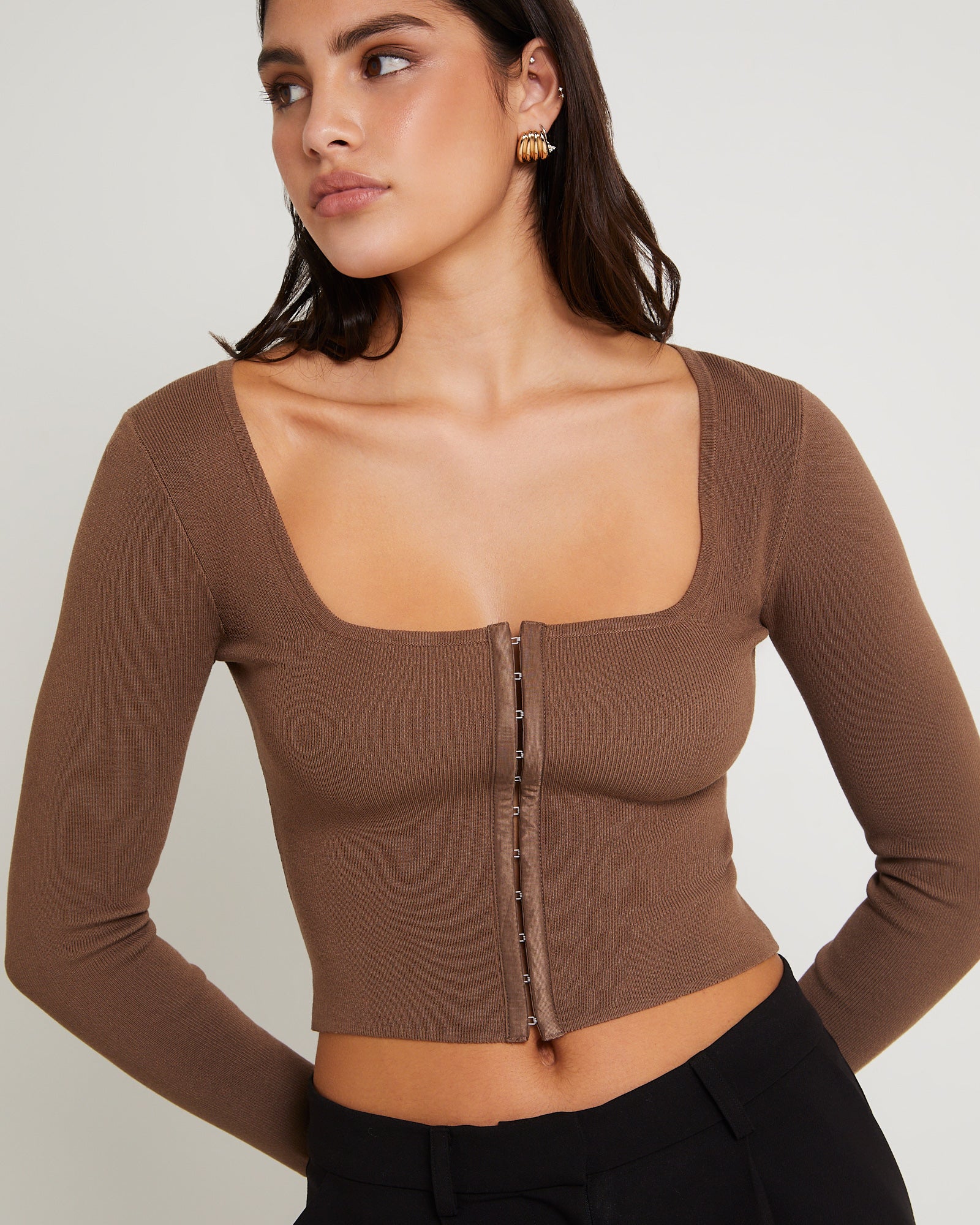 Quinn Hook & Eye Long Sleeve Knit Top - Image 5