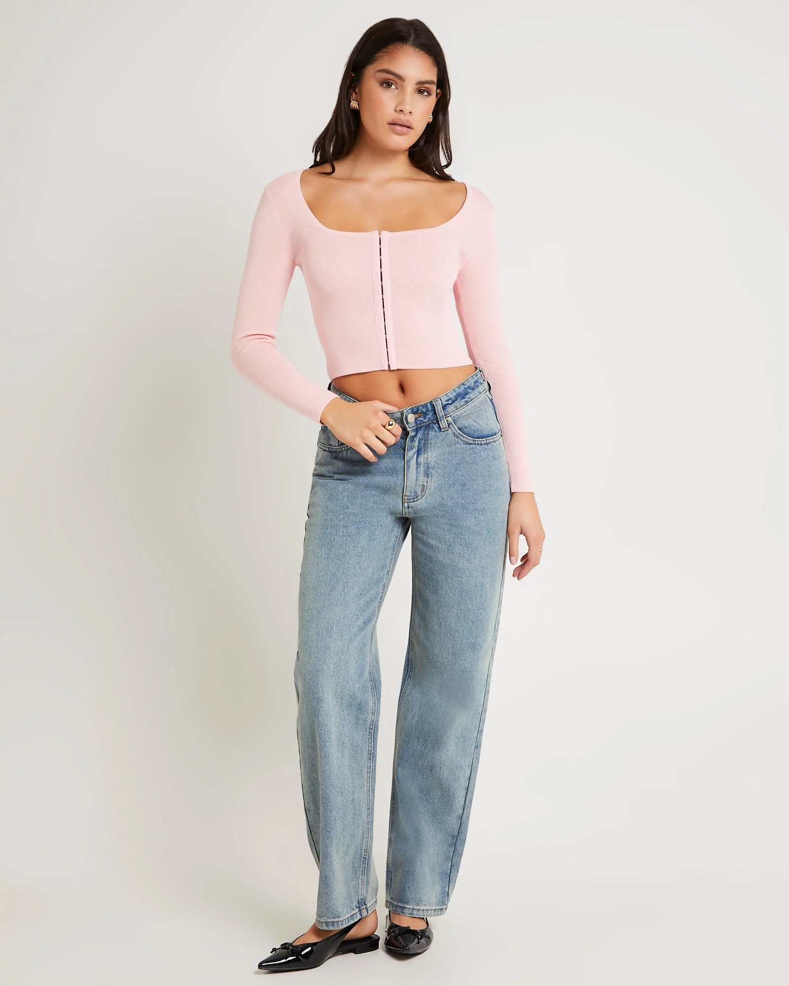 Quinn Hook & Eye Long Sleeve Knit Top - Image 2