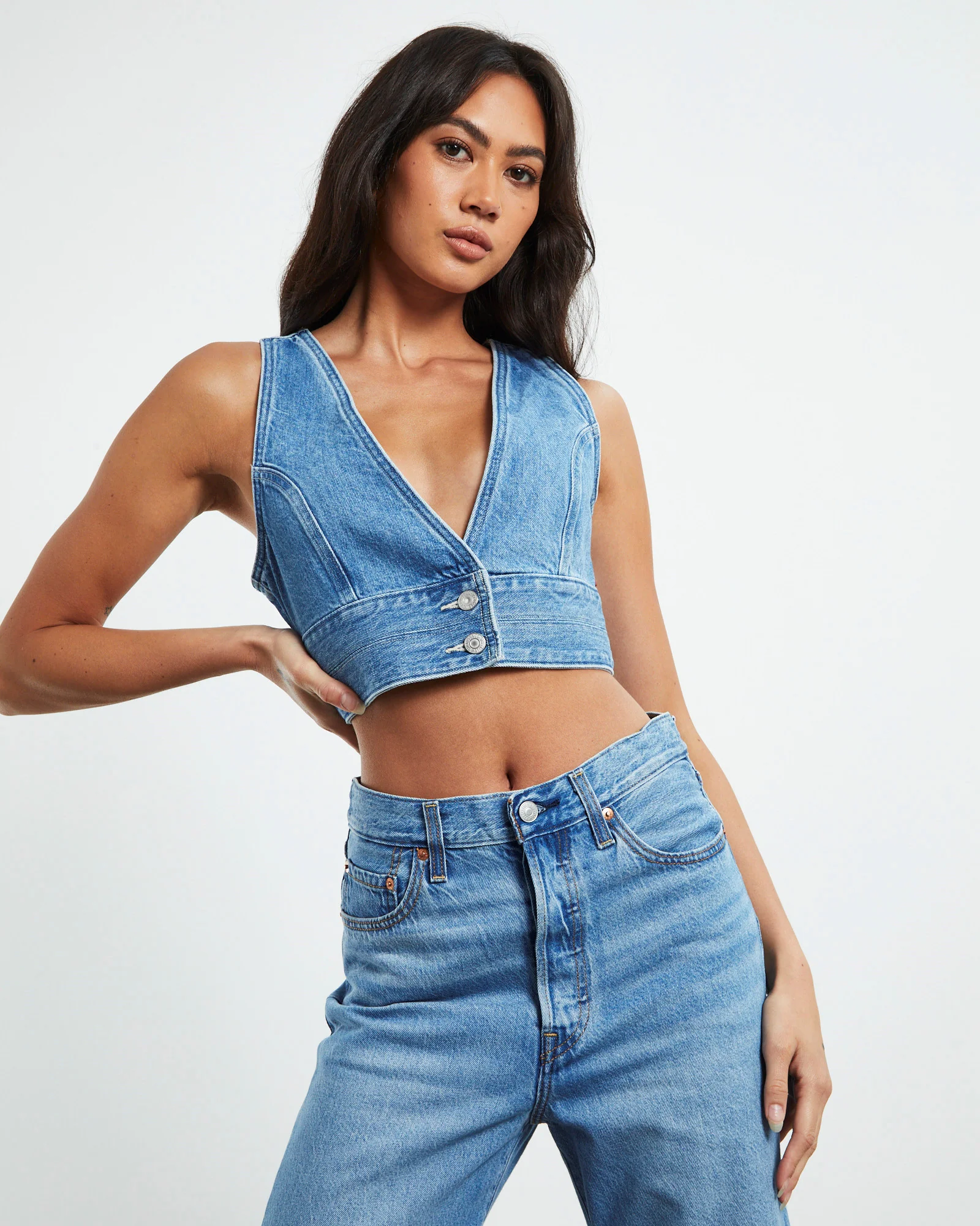 Raine Denim Crop Top Blue - Image 5