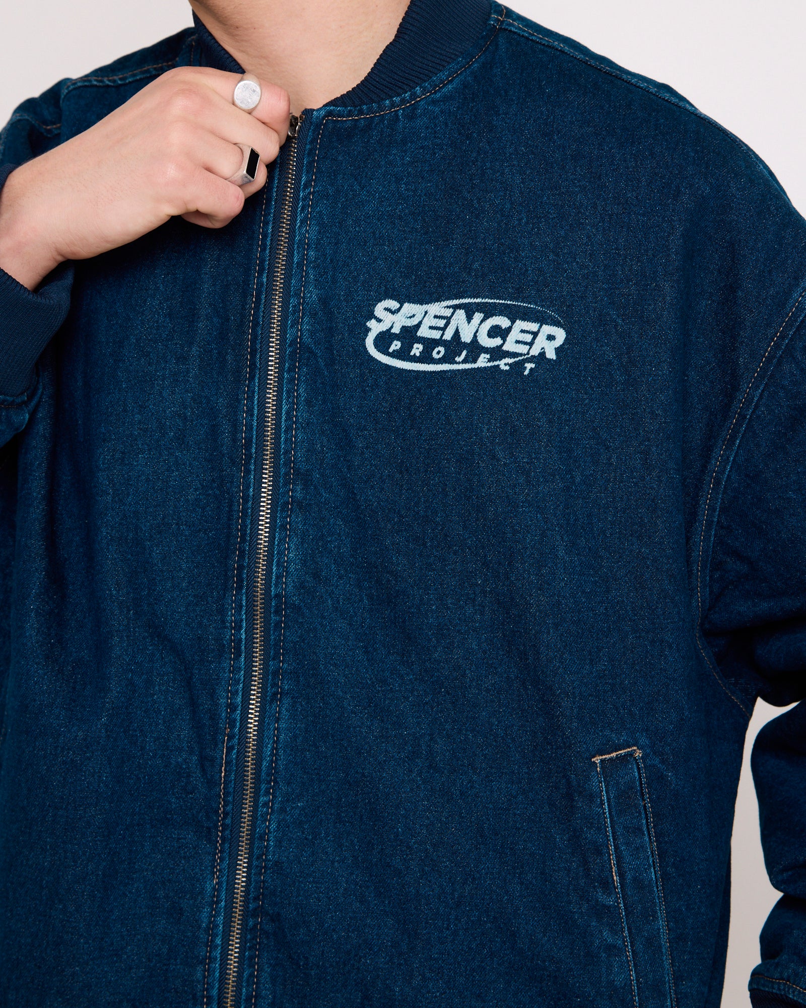 Raven Denim Bomber Jacket - Image 6